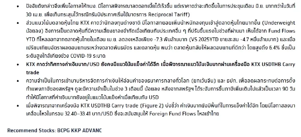 วิเคราะห์แนวโน้มตลาด : บล.กรุงไทย เอ็กซ์สปริง ลุ้น Fund Inflows ไหลเข้าตลาดหุ้นไทย จับตาผลกำไร SCB, KBANK