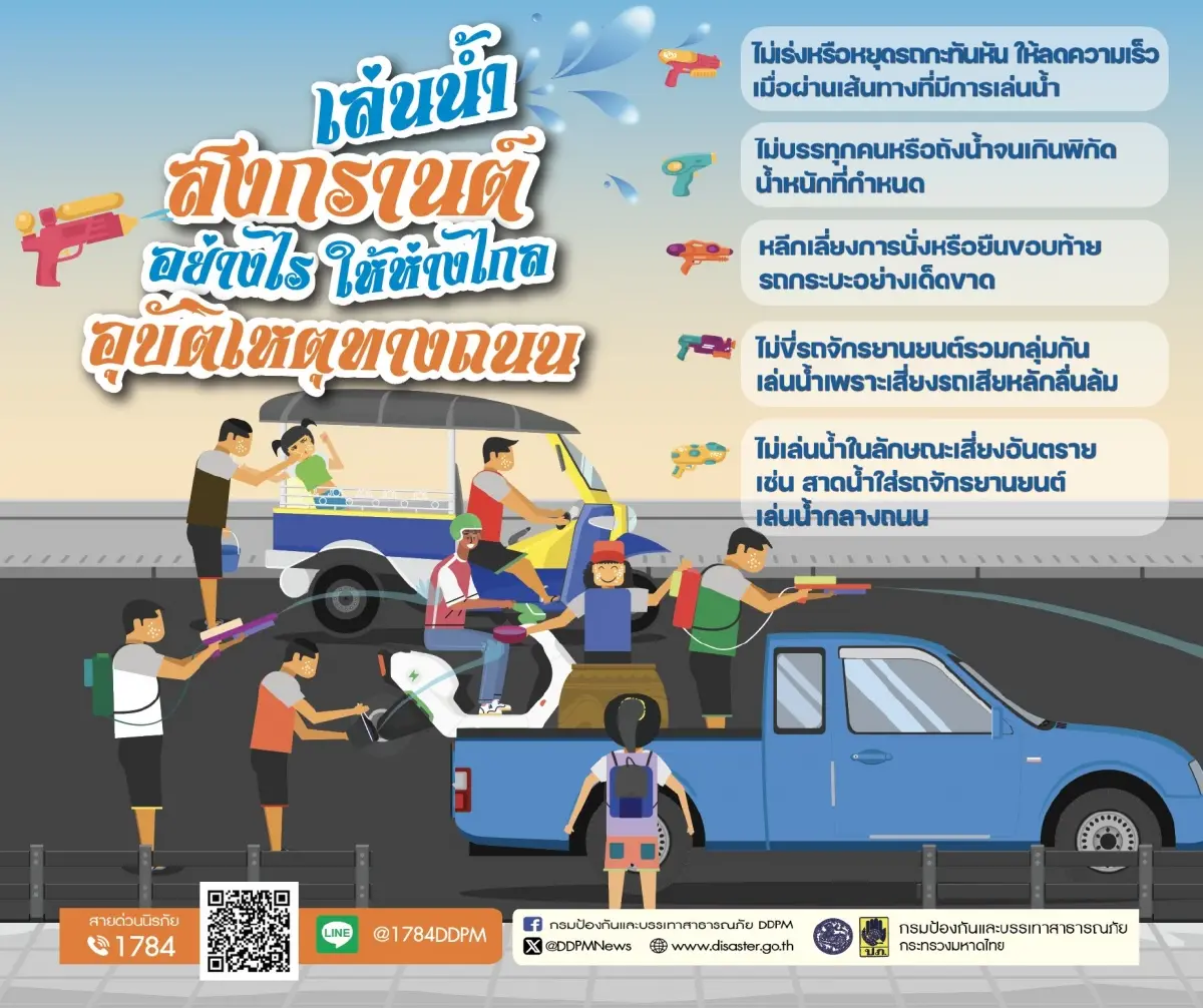 ปภ. แนะวิธี "เล่นน้ำสงกรานต์" ให้ปลอดภัย ห่างไกลอุบัติเหตุทางถนน