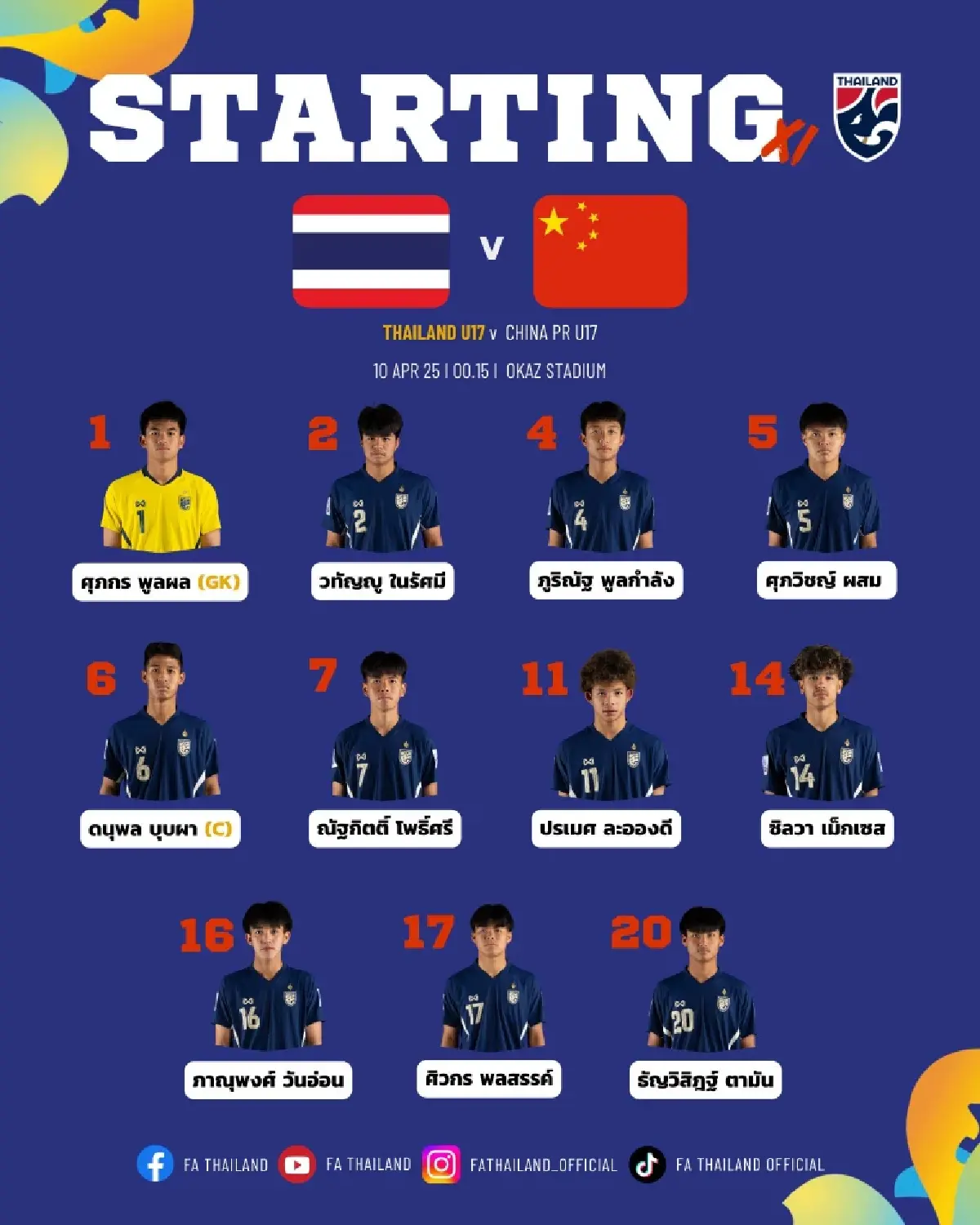 ถ่ายทอดสดฟุตบอลU17 'ทีมชาติไทย พบ จีน' ดูบอลสด ชิงแชมป์เอเชีย 2025