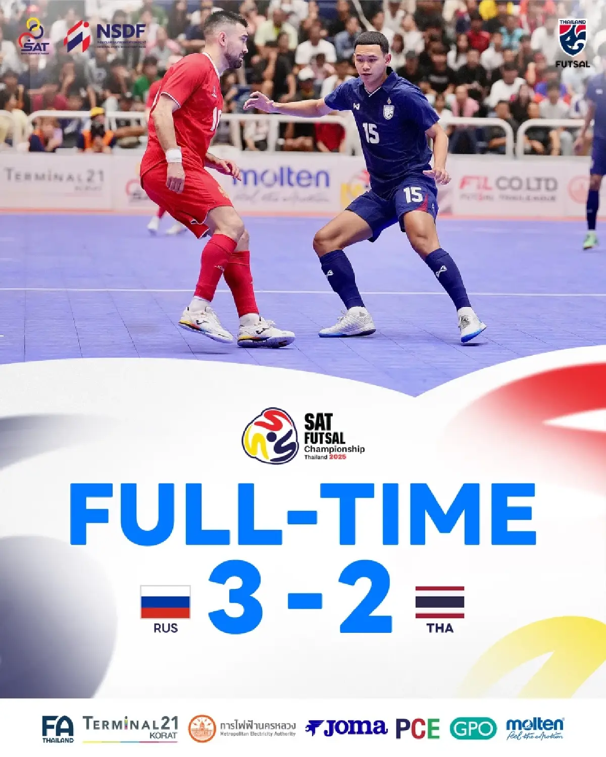 ผลฟุตซอลทีมชาติไทย พบ รัสเซีย SAT Futsal Championship ดูบอลสด