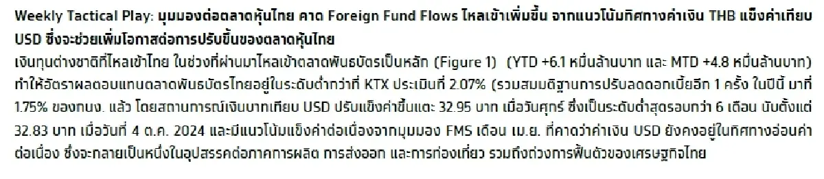 วิเคราะห์แนวโน้มตลาด : บล.กรุงไทย เอ็กซ์สปริง ลุ้น Fund Inflows ไหลเข้าตลาดหุ้นไทย จับตาผลกำไร SCB, KBANK