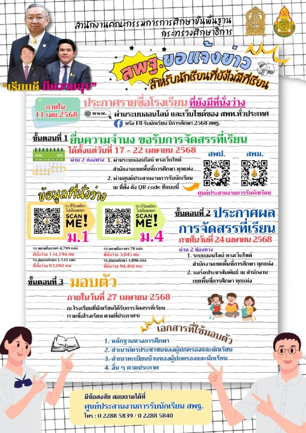 ยังไม่มีที่เรียน ม.1-ม.4 สพฐ. แนะโรงเรียนมีที่ว่างหลายหมื่น เช็กด่วน