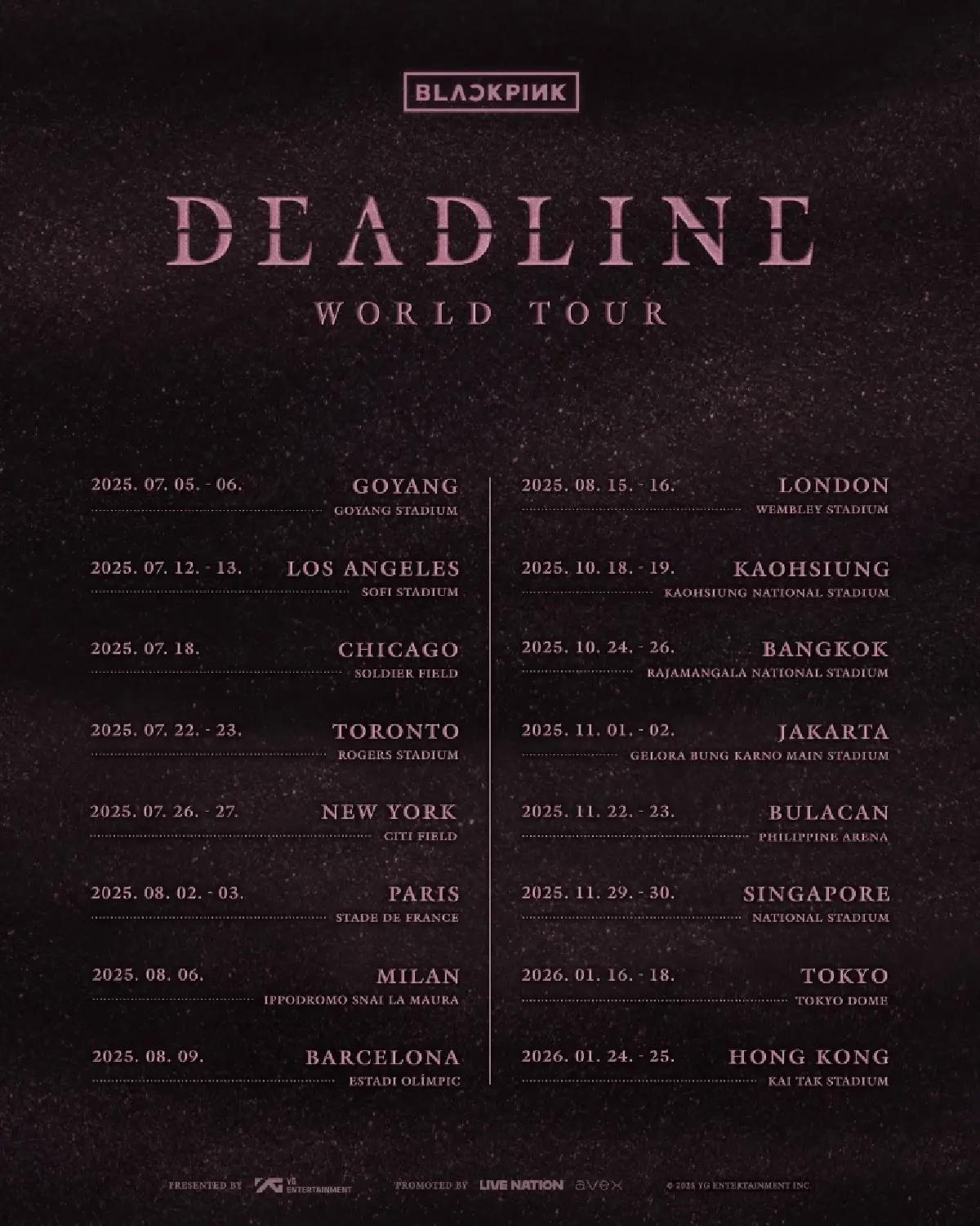 BLACKPINK ประกาศ ‘DEADLINE World Tour’ จัดเต็ม ราชมังฯ 3 รอบ จองบัตร