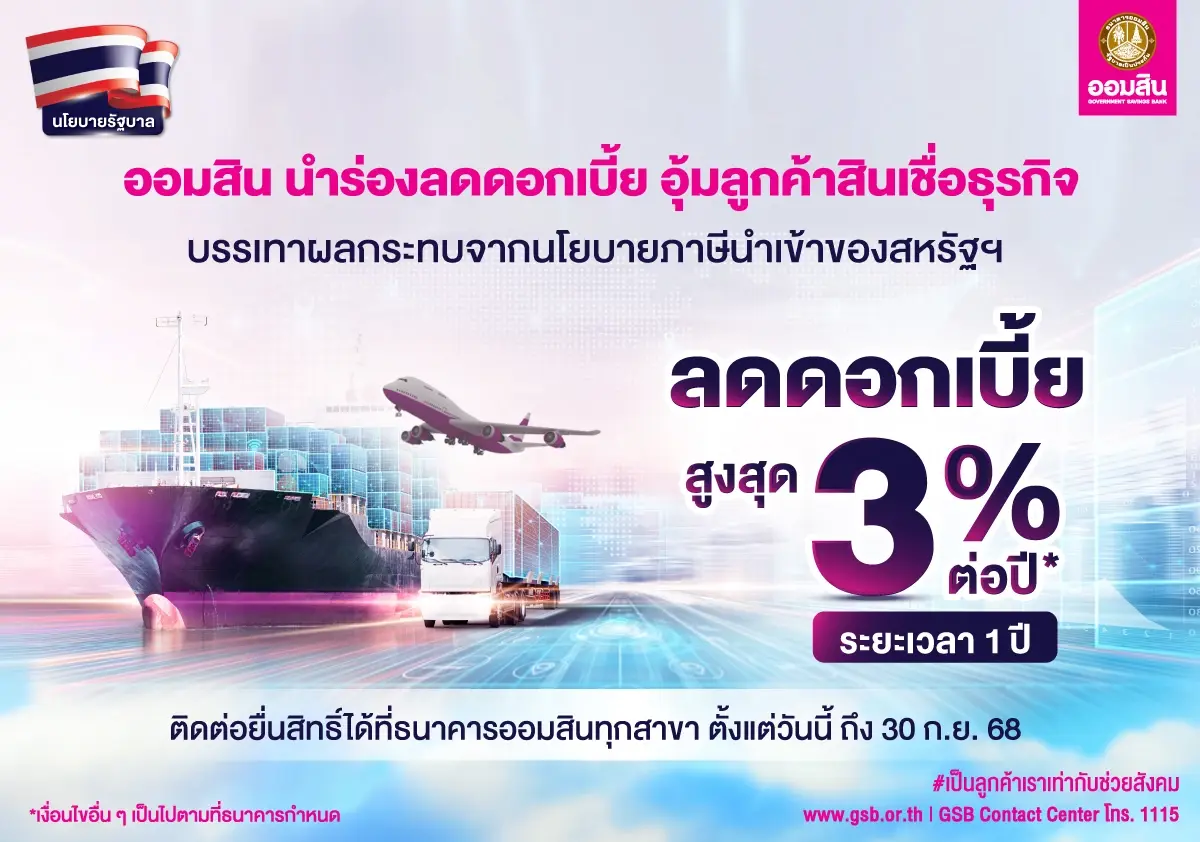 'ออมสิน' ลดดอกเบี้ย สูงสุด 3% ต่อปี อุ้มลูกค้าสินเชื่อธุรกิจ