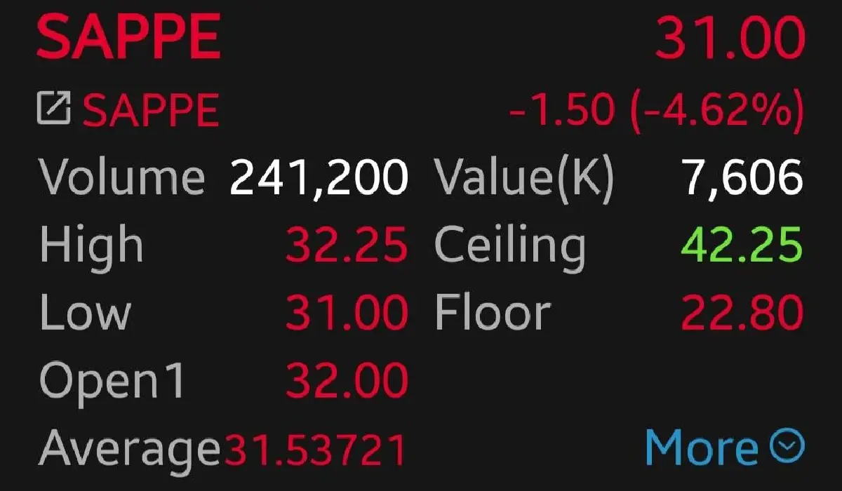 หุ้น SAPPE ร่วง 4.62% หลังยอดขายวูบ สต็อกระบายสินค้าช้ากว่าคาด