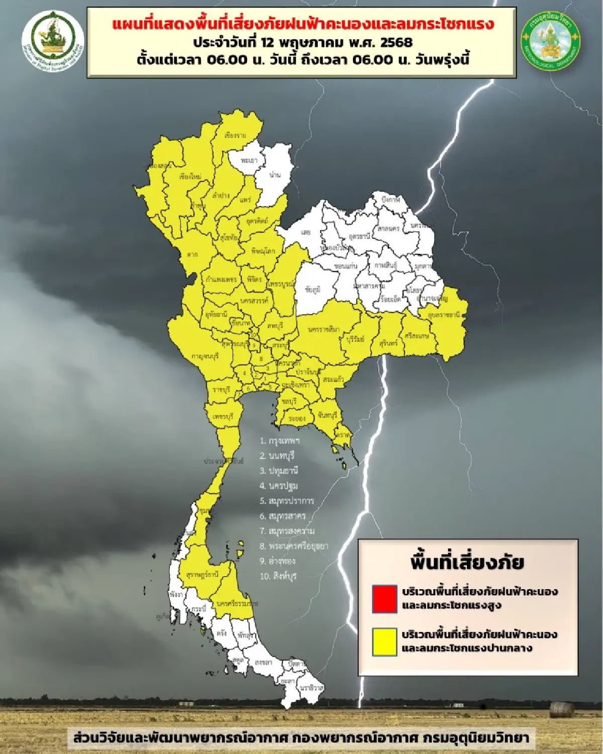 กรมอุตุ เตือน 51 จังหวัด รับมือพายุฤดูร้อนวันสุดท้าย ฝนตกหนัก 80%