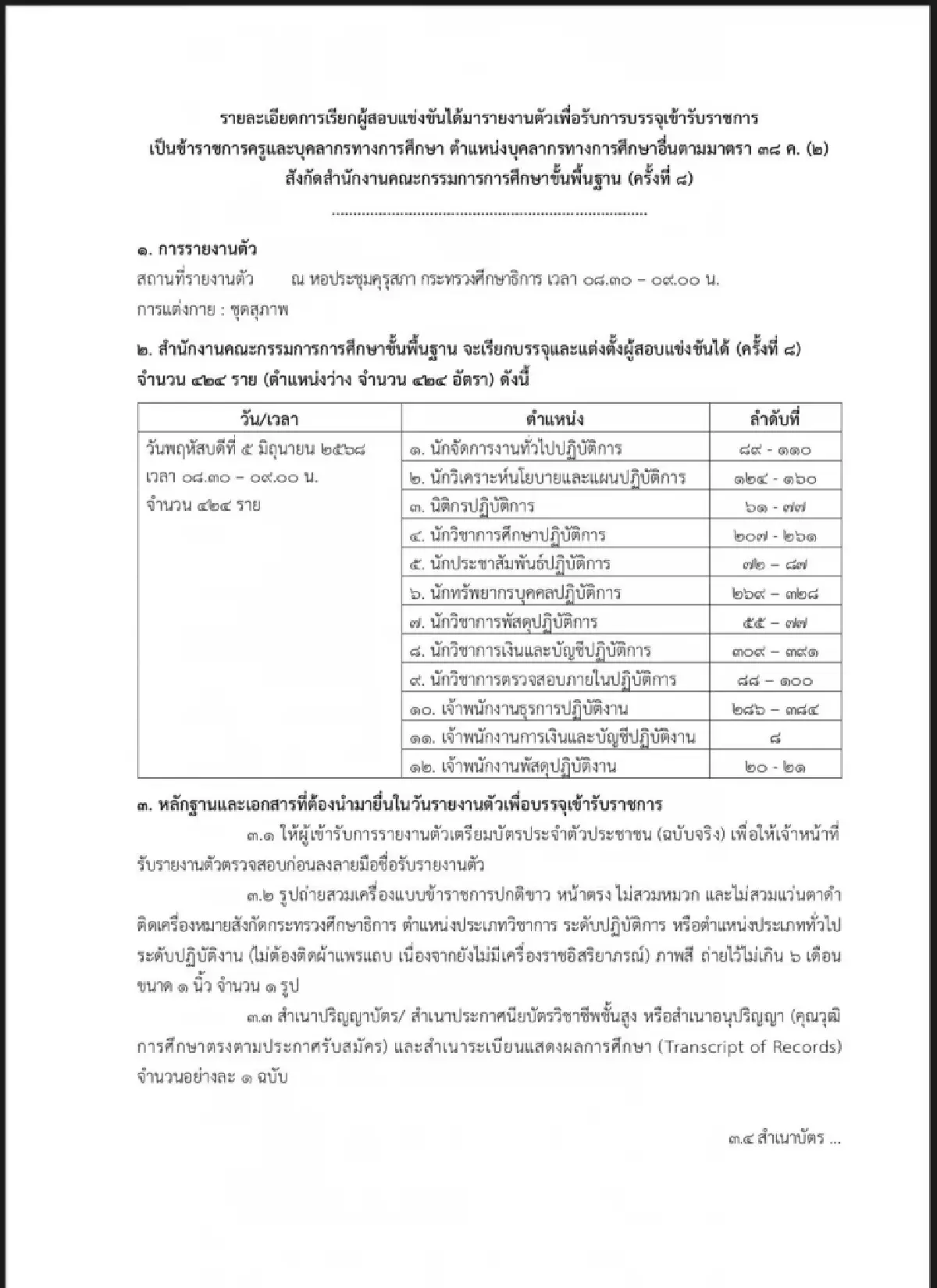 ประกาศรายชื่อผู้สอบได้ เข้ารายงานตัวรอบ 8 'บรรจุราชการครู 2568'