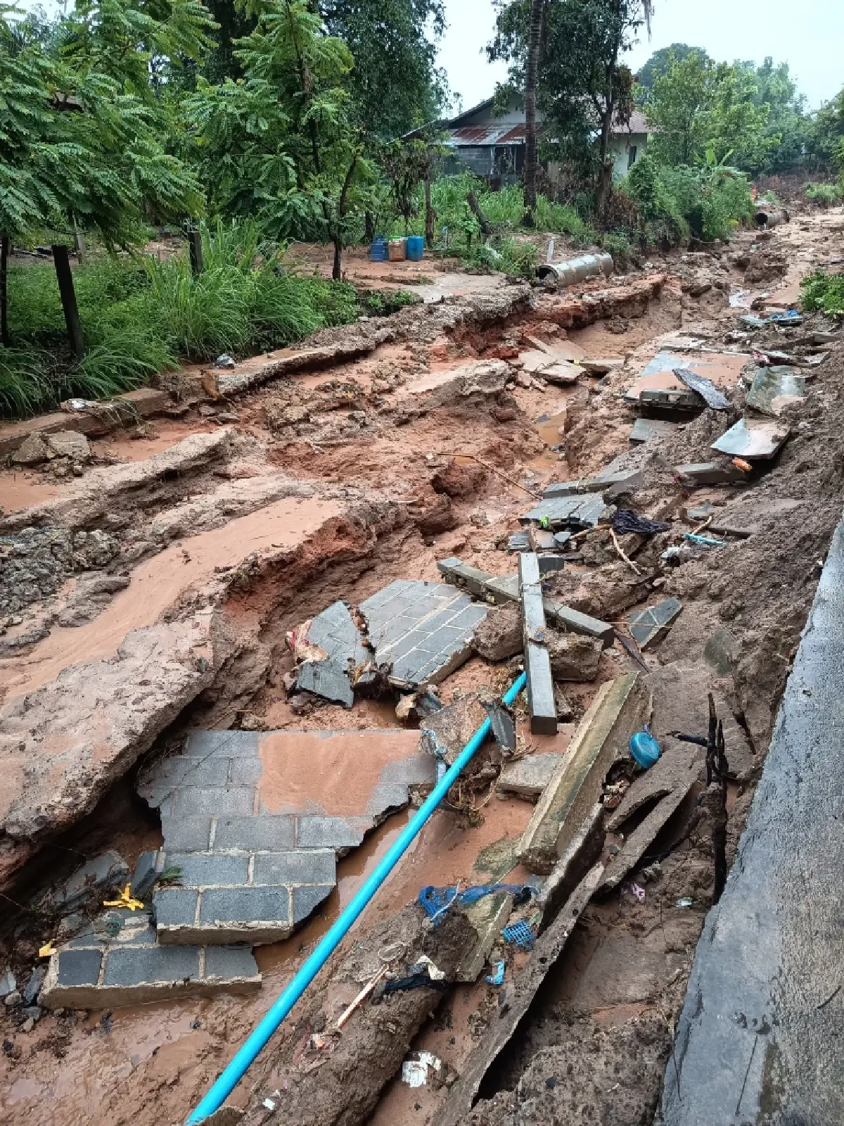 อิทธิพลพายุหวู่ติบ ถล่มยโสธร ฝนตกหนัก ถนนทรุดตัว กำแพงพัง น้ำท่วม