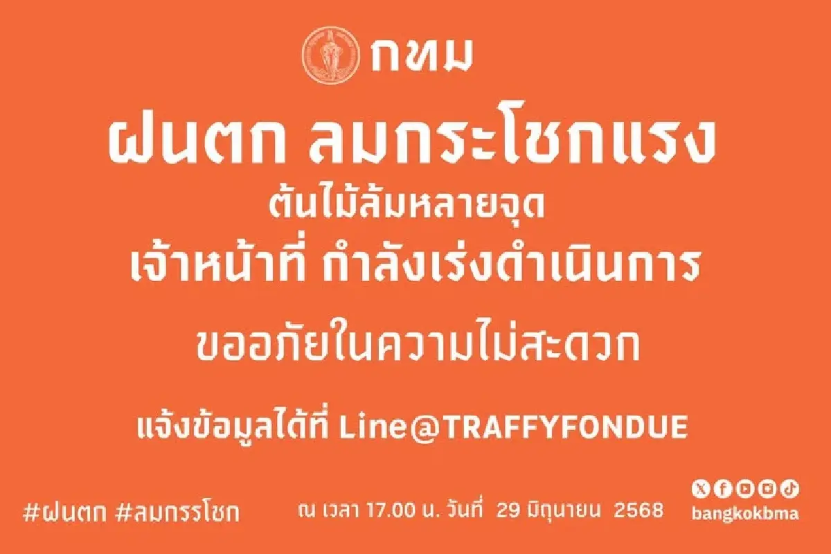 ฝนถล่มกรุง! ต้นไม้ล้มขวางถนนหลายจุด แนะเลี่ยงเส้นทาง