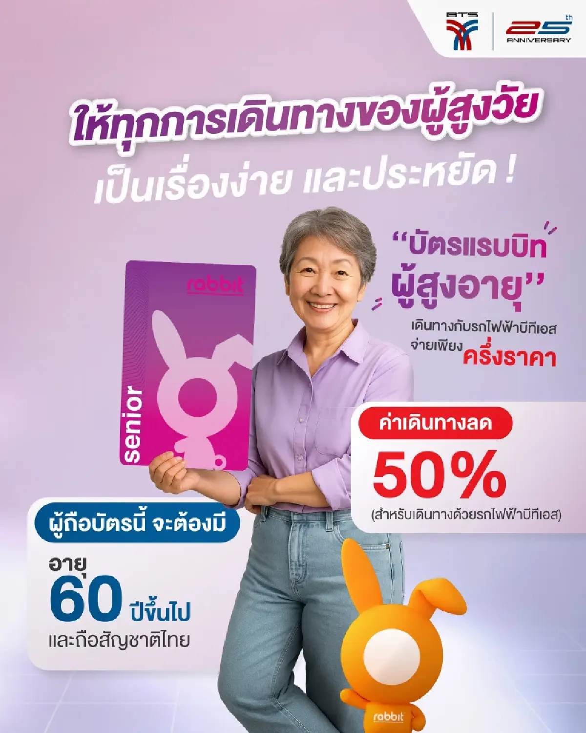 ใช้สิทธิผู้สูงอายุ ขึ้นรถไฟฟ้า BTS จ่ายคนละครึ่ง ได้ส่วนลดโดยสาร