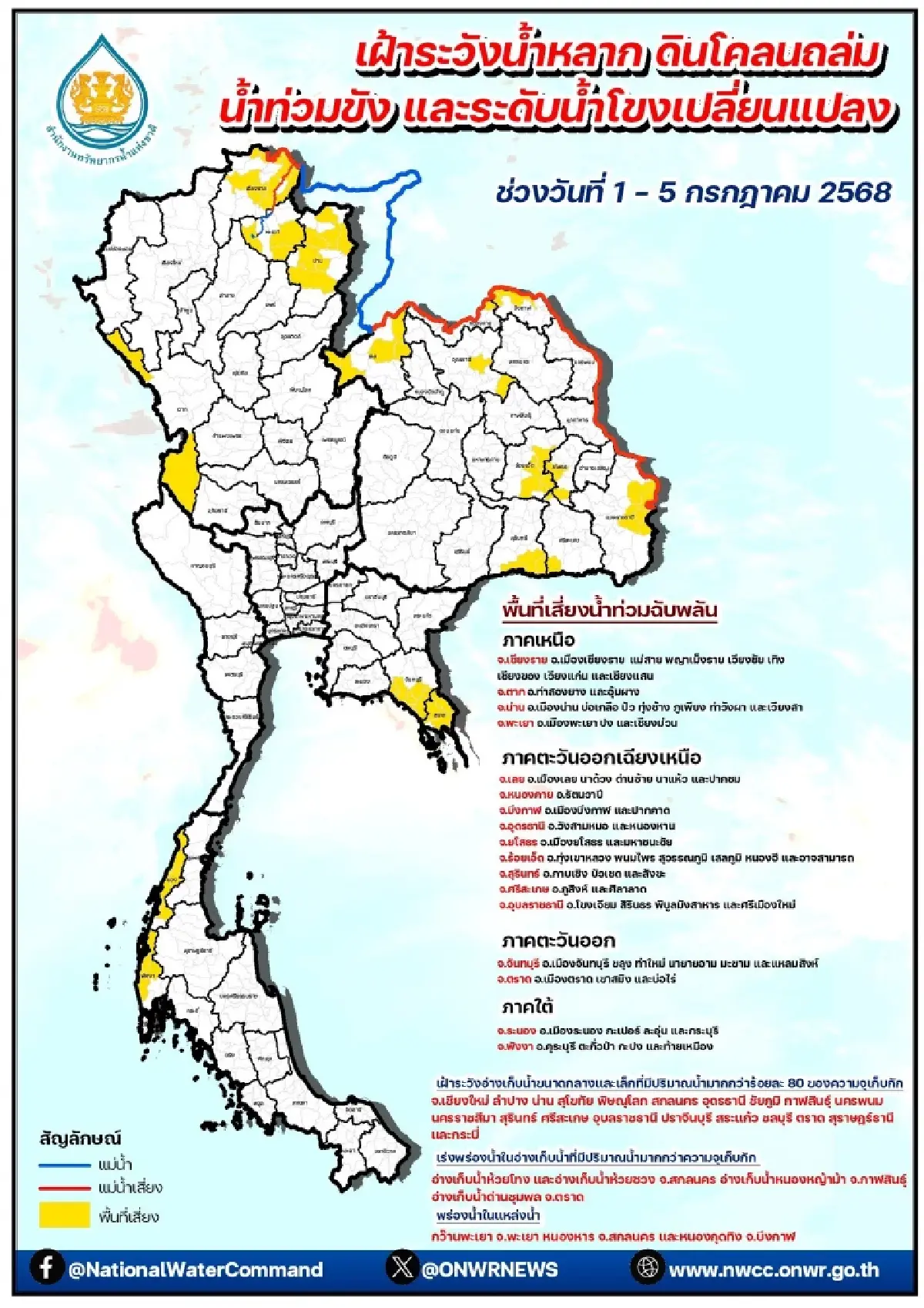 ฝนตกหนัก สทนช. เตือนด่วน พื้นที่เสี่ยงน้ำหลาก ดินโคลนถล่ม 1-5 ก.ค.
