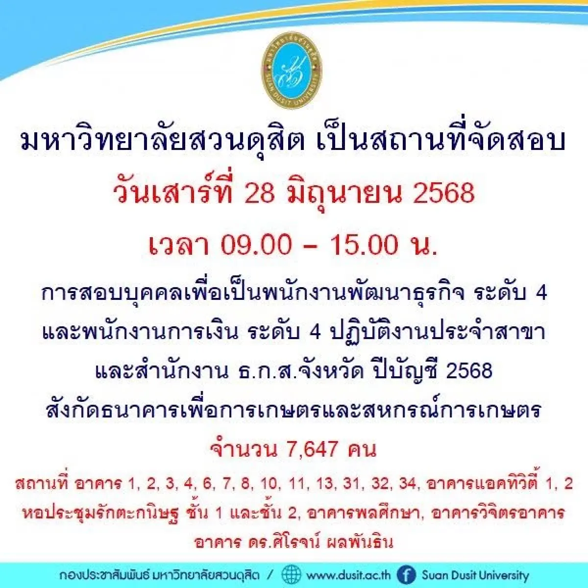 เช็กทางรถติด เลี่ยง ม.สวนดุสิต สถานที่จัดสอบ ผู้เข้าสอบเกือบ 8 พัน