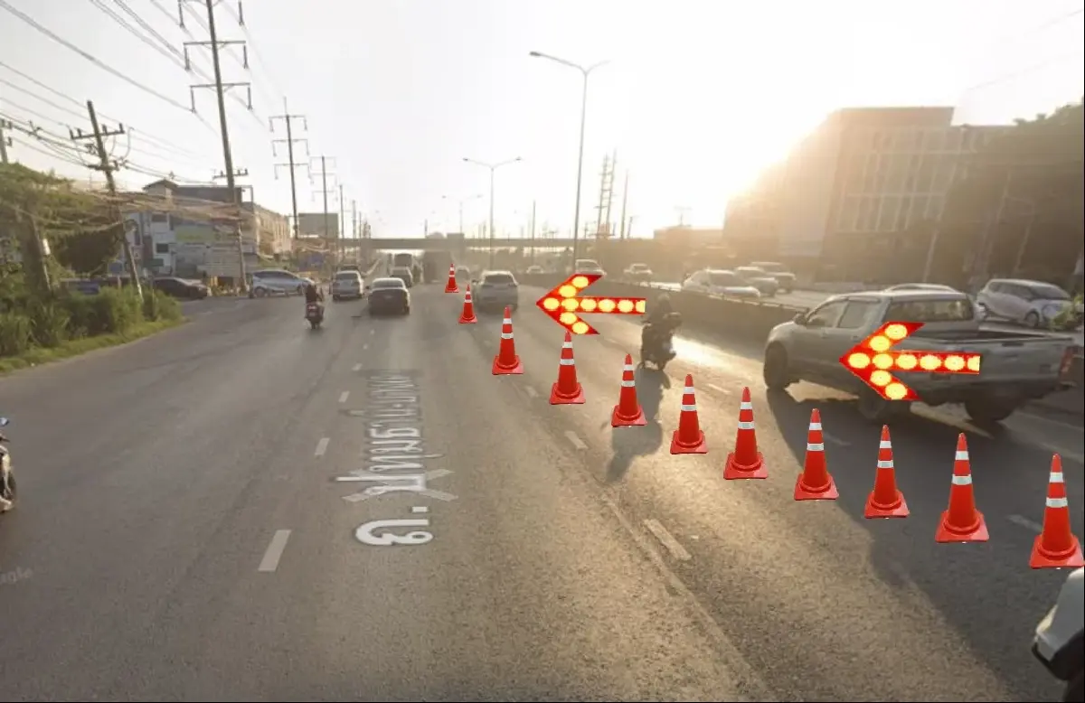 ปิดถนนรังสิต 7 วัน กระทบคนปทุมธานี ต่างระดับรังสิต - สะพานคลองเปรม