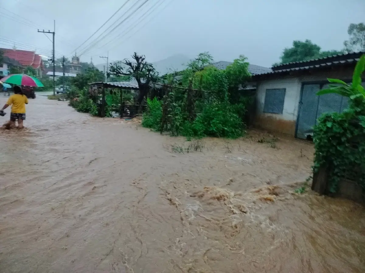 น้ำท่วมเชียงราย น้ำป่าถล่มพญาเม็งราย-เวียงชัย ขนของขึ้นที่สูง