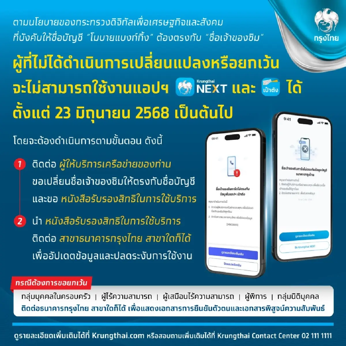 ด่วน เริ่มวันนี้ Krungthai NEXT - เป๋าตัง ใช้ไม่ได้ชื่อไม่ตรงซิม เช็กวิธีแก้