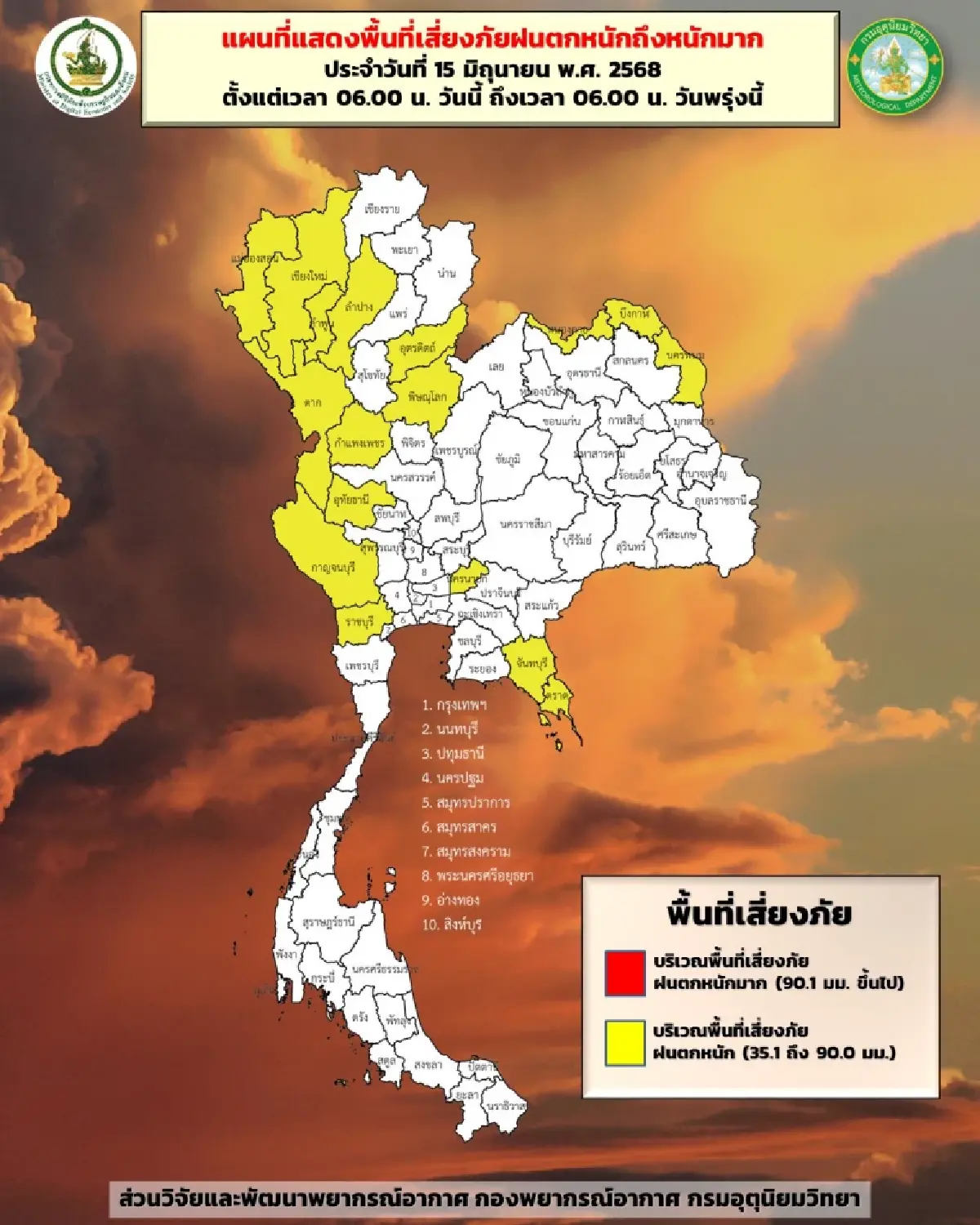 ฝนขึ้นเหนือ กรมอุตุ เตือน อากาศวันนี้ ฝนตกหนักสุด 70% กทม. ฟ้าคะนอง