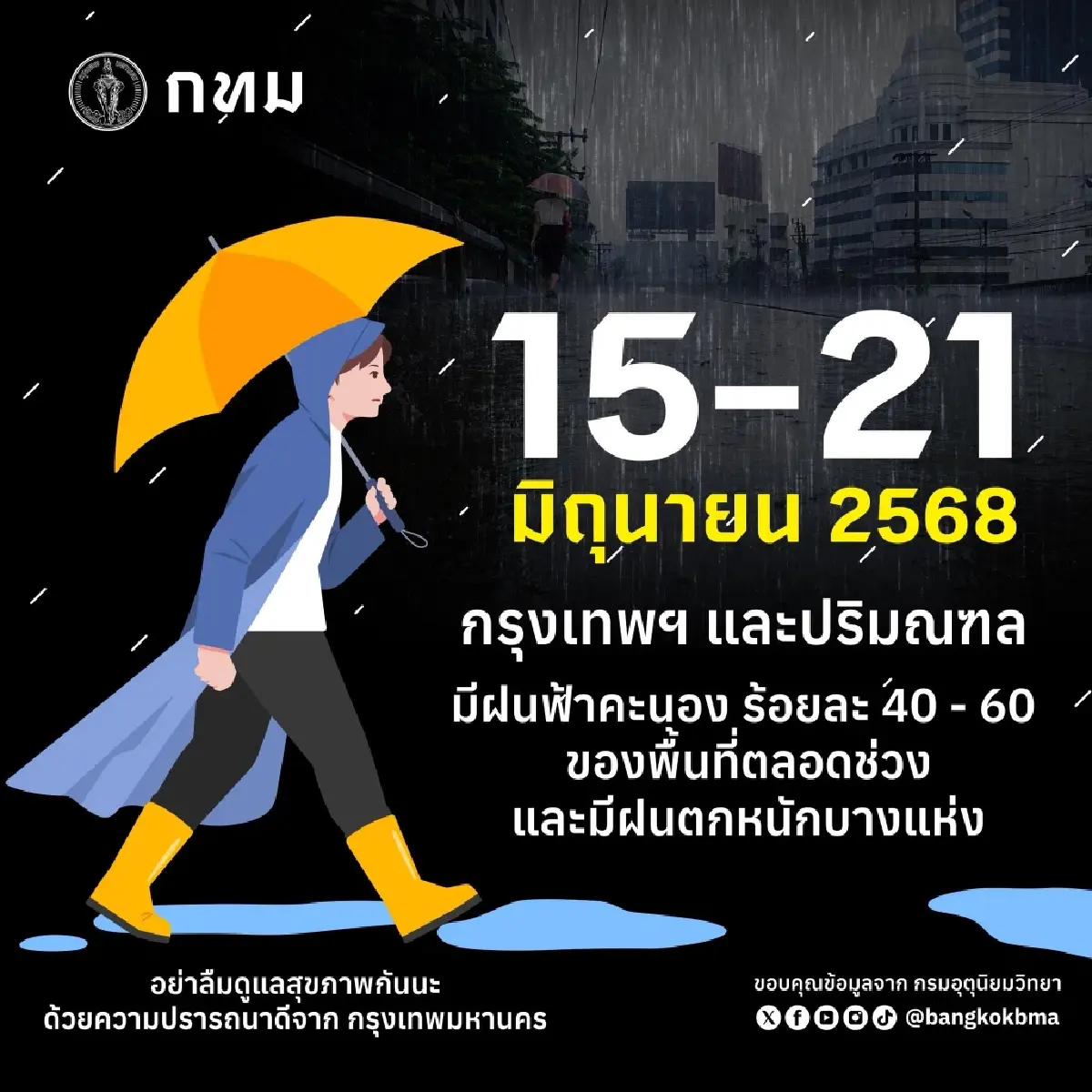 กทม. เตือน ฝนตกหนัก 15-21 มิ.ย. นี้ เตรียมพร้อมรับมือ 'น้ำท่วม'