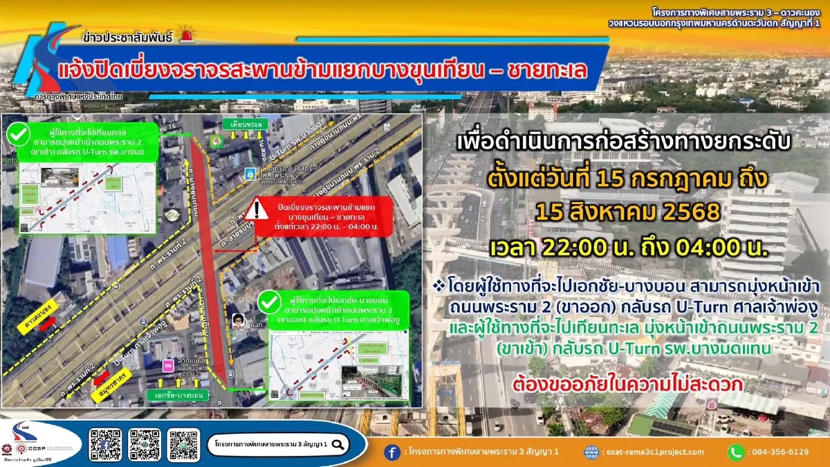 เริ่มวันนี้! 'ปิดเบี่ยงจราจร' สะพานข้ามแยกบางขุนเทียน - ชายทะเล