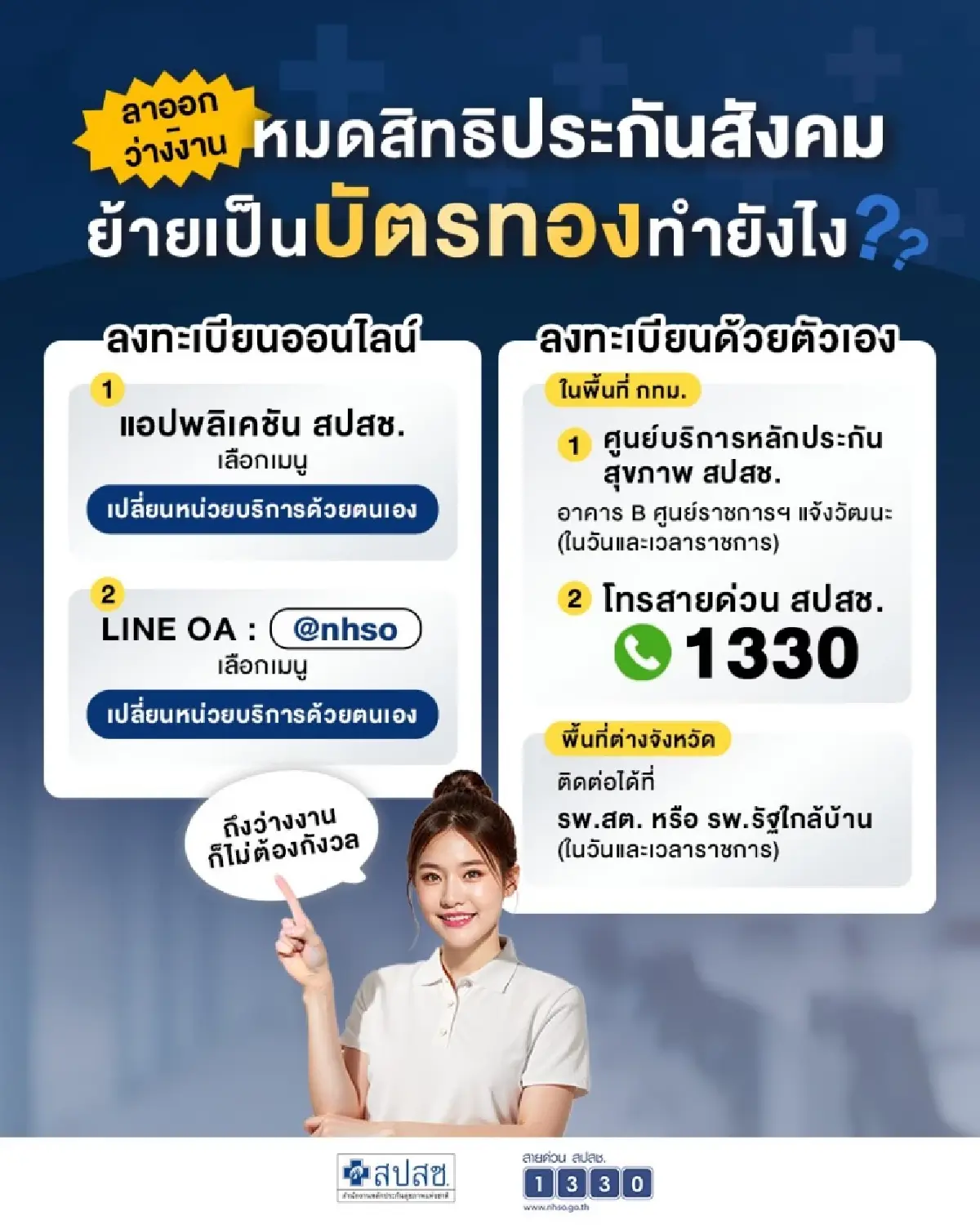 สปสช. เปิดขั้นตอน ลาออกจากงาน เปลี่ยนสิทธิประกันสังคม เป็นบัตรทอง