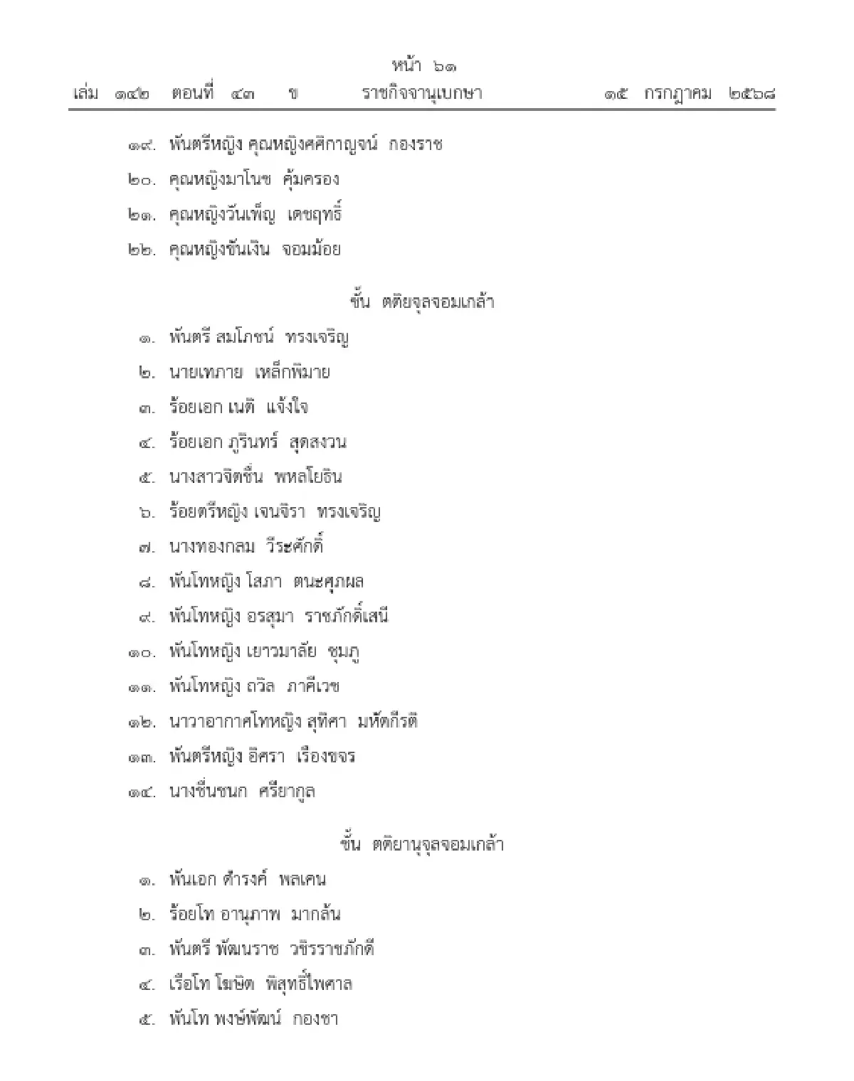 โปรดเกล้าฯ พระราชทานเครื่องราชฯ จุลจอมเกล้า จำนวน 490 ราย