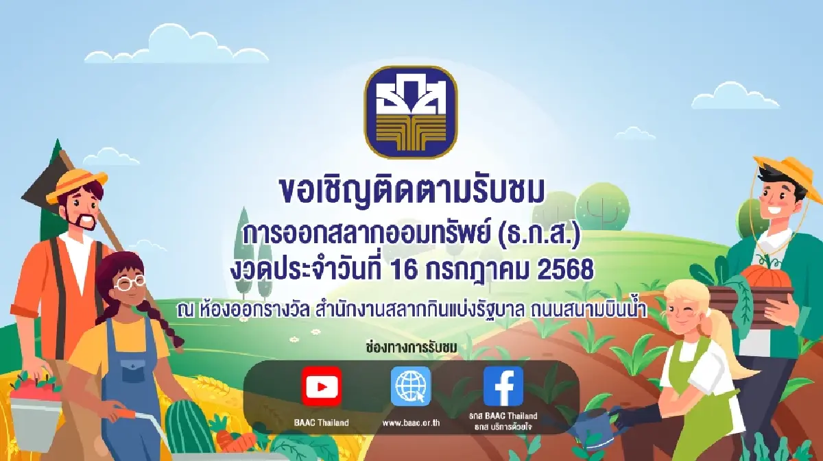 หวยออกอะไร ตรวจหวย ธ.ก.ส. 16/07/68 ผลสลากออมทรัพย์ ถูกรางวัลที่ 1