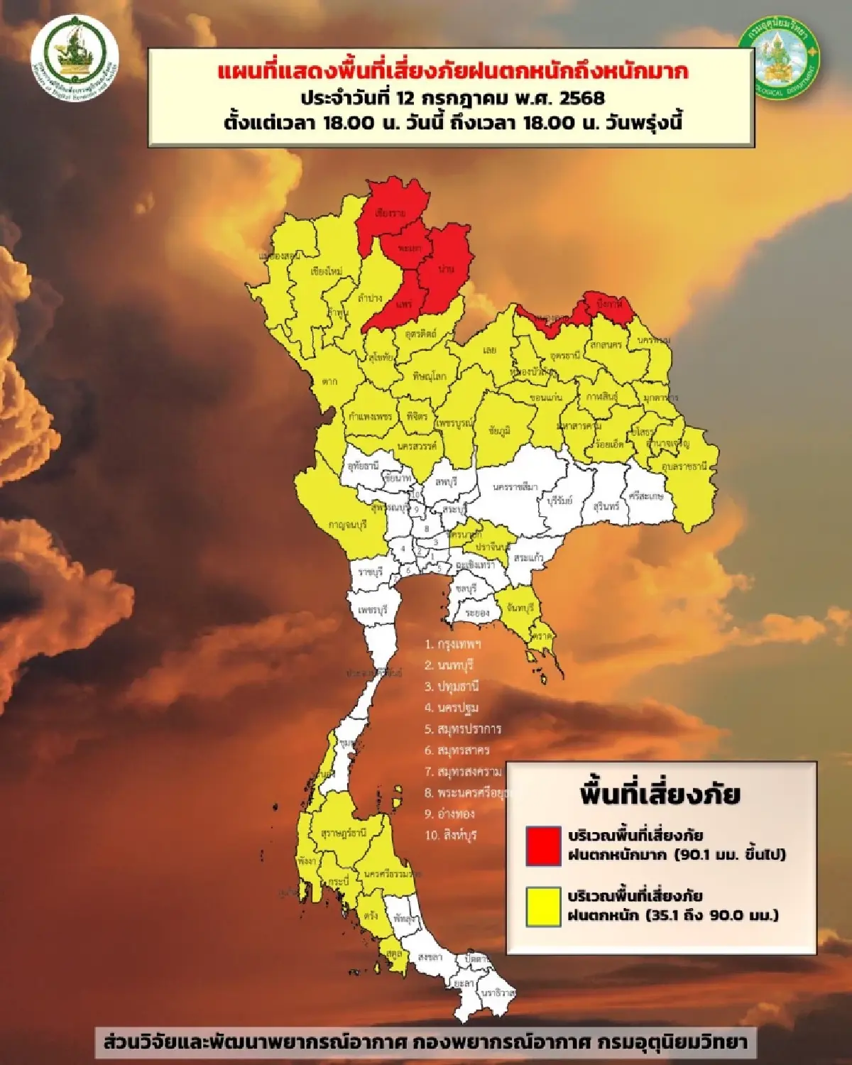 ฝนตกหนัก กรมอุตุฯ เตือนล่าสุด ฉ.5 ฝนถล่มวันนี้ 45 จว. เสี่ยงน้ำท่วม