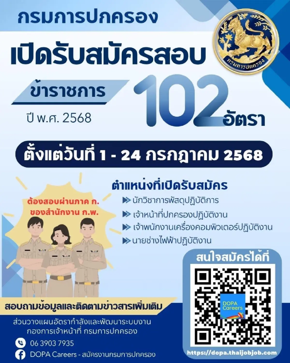 รับครั้งใหญ่ ‘งานราชการ 2568’ เปิดรับสมัครเป็นข้าราชการ 102 อัตรา