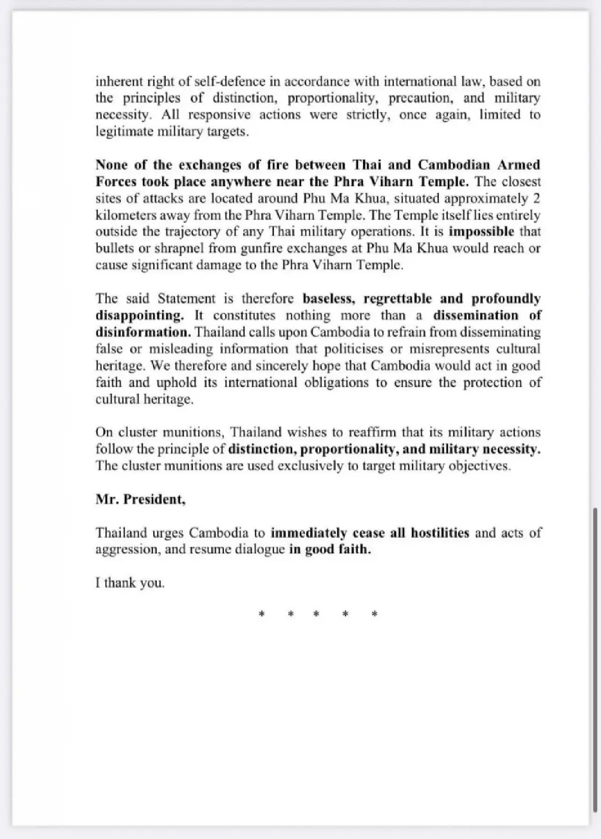 เปิดถ้อยแถลงทูตไทยต่อ UNSC ประณามกัมพูชาไร้มนุษยธรรม