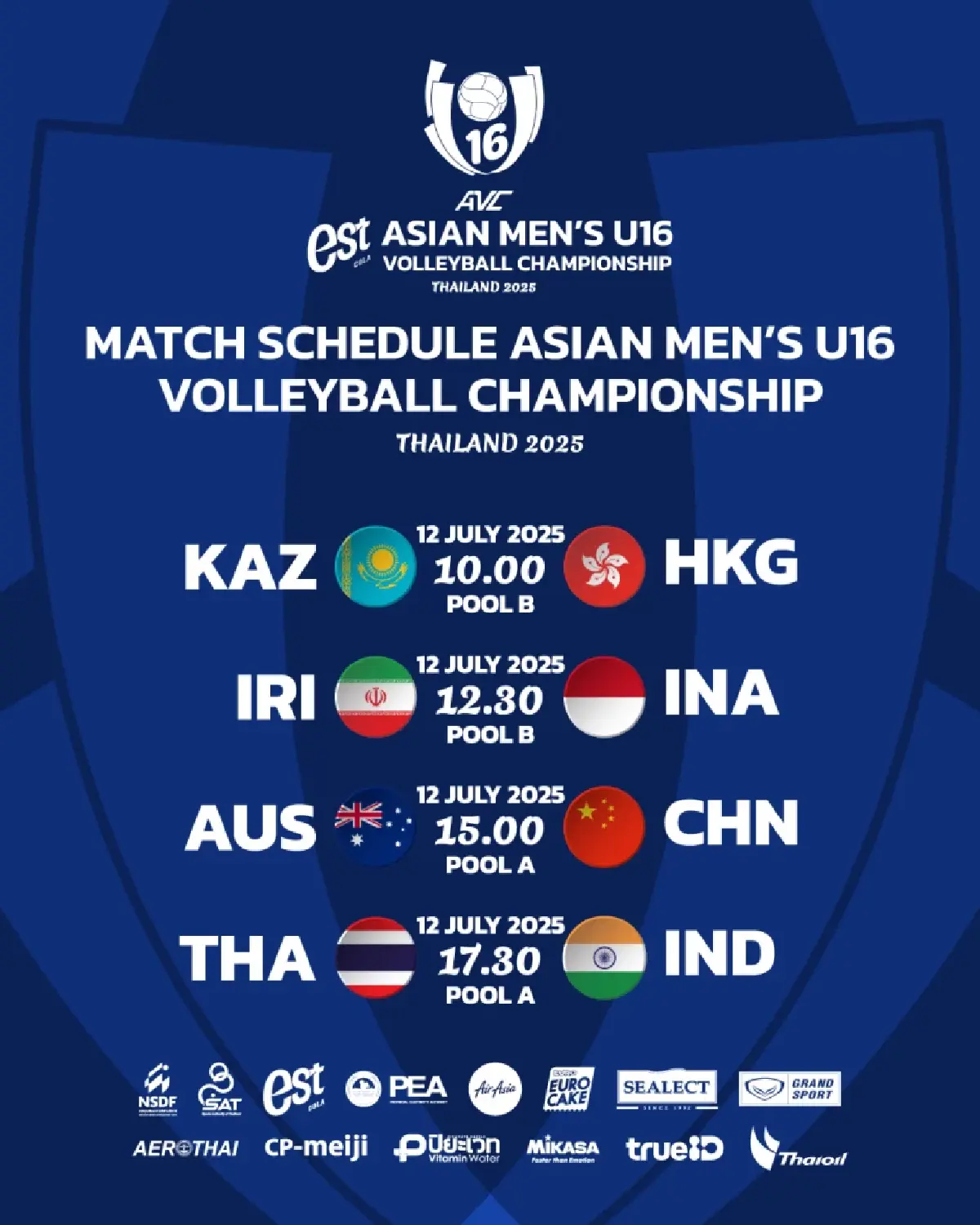 ถ่ายทอดสดวอลเลย์บอลชาย U16 ทีมไทย พบ อินเดีย ชิงแชมป์เอเชีย 2025 สด