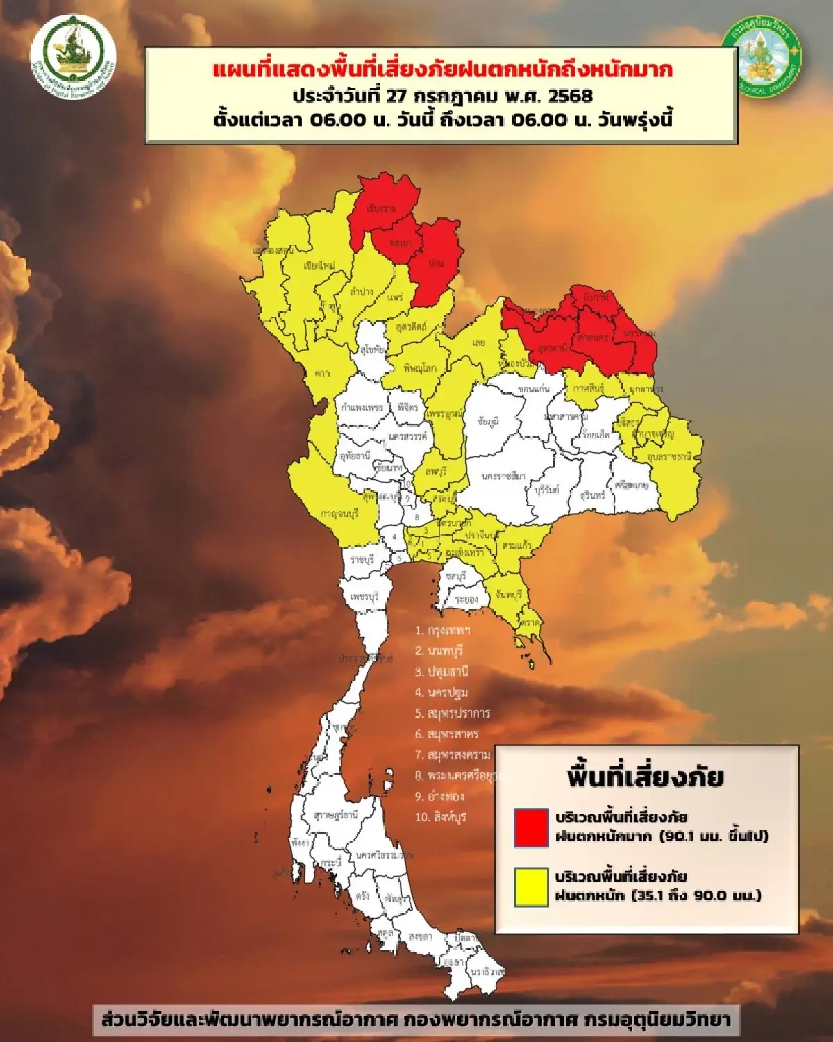อากาศวันนี้ ฝนถล่มภาคเหนือ ร้อยละ 80 กทม. ฟ้าคะนอง ตกหนักหลายเขต