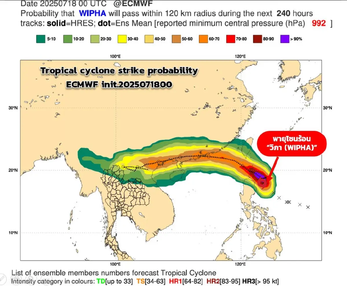 อัปเดตเส้นทาง พายุวิภา ล่าสุด กระทบทั่วไทย ฝนตกหนัก เตือนน้ำท่วม