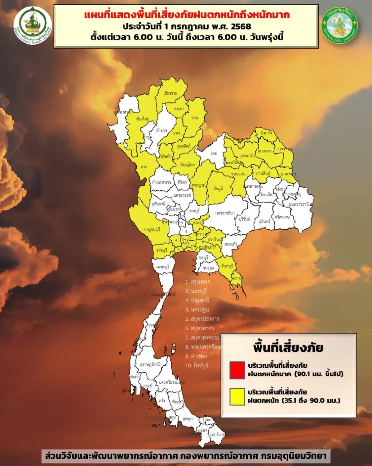 ฝนถล่มกทม. หนักสุด กรมอุตุ ประกาศพื้นที่ 39 จว. วันนี้มีฝนตก ลมแรง