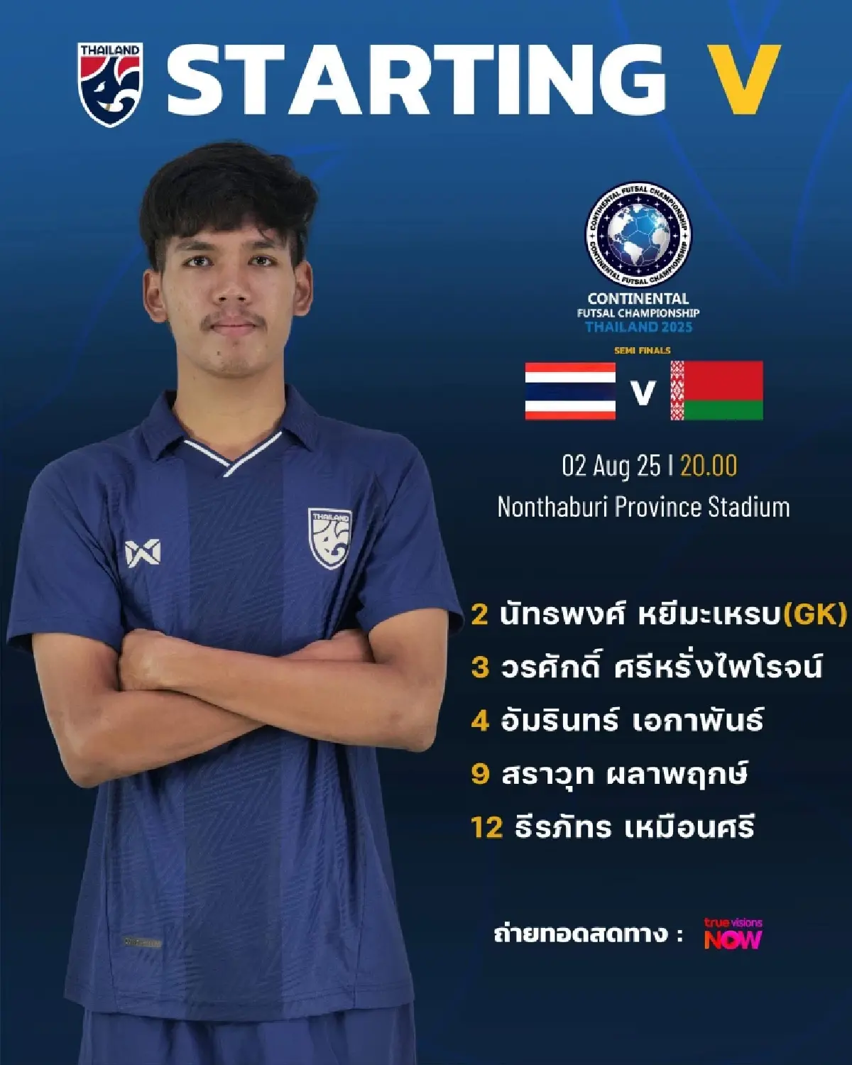 ถ่ายทอดสดฟุตซอล ทีมชาติไทย พบ เบลารุส Continental Futsal ดูบอลสด