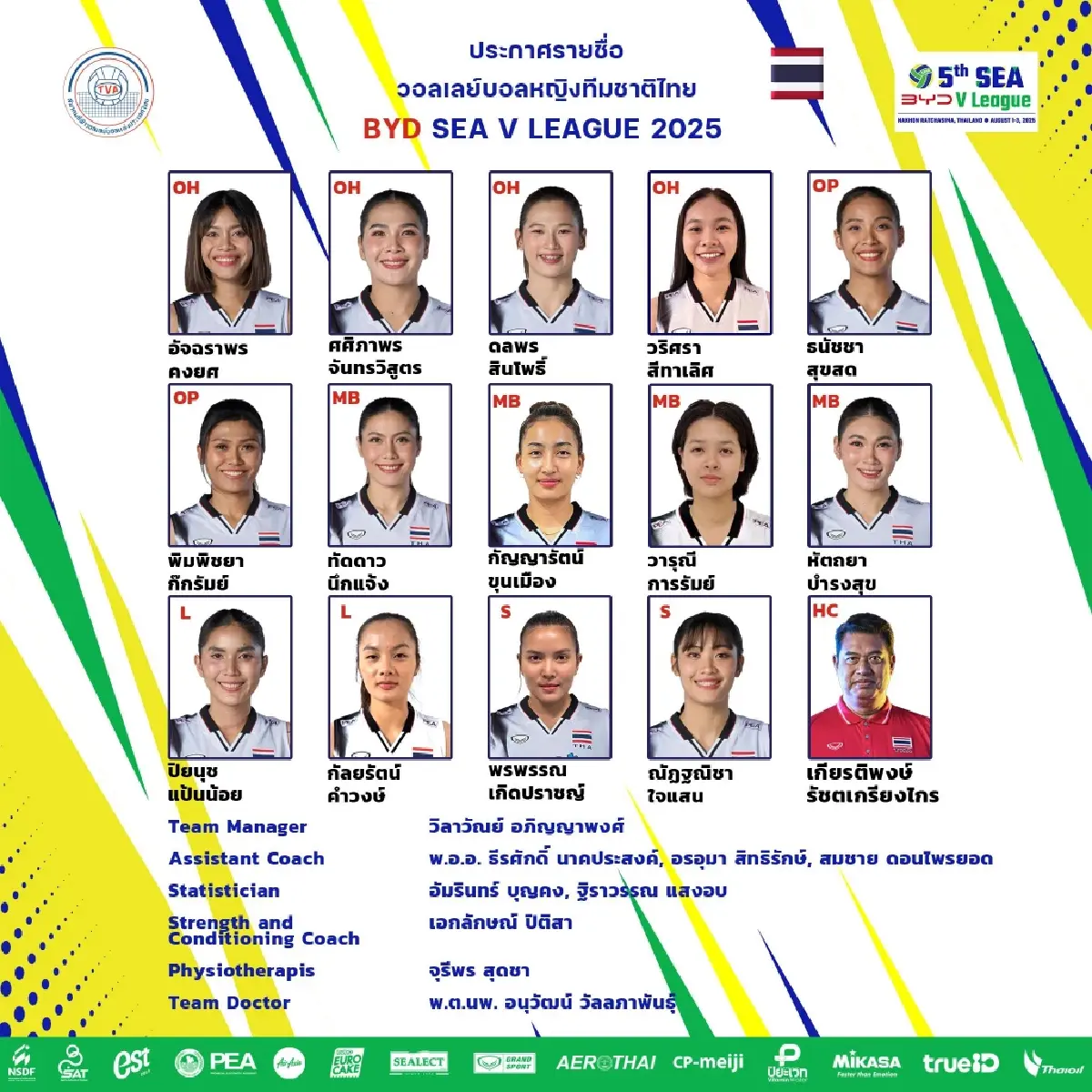 ถ่ายทอดสดวอลเลย์บอลหญิง ทีมชาติไทย พบ ฟิลิปปินส์ SEA V League 2025