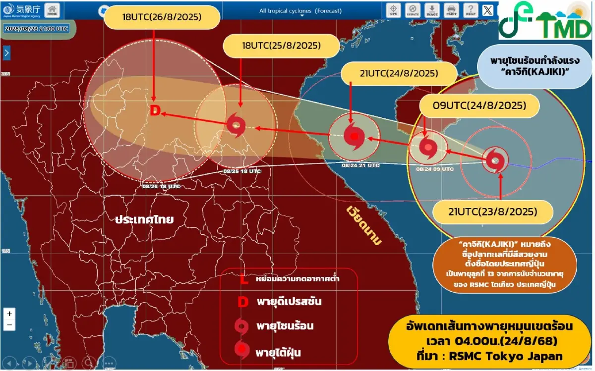อิทธิพล 'พายุคาจิกิ' กรมอุตุ ประกาศ ฉบับล่าสุด ฝนถล่ม 53 จว. ตกหนัก 4 วัน