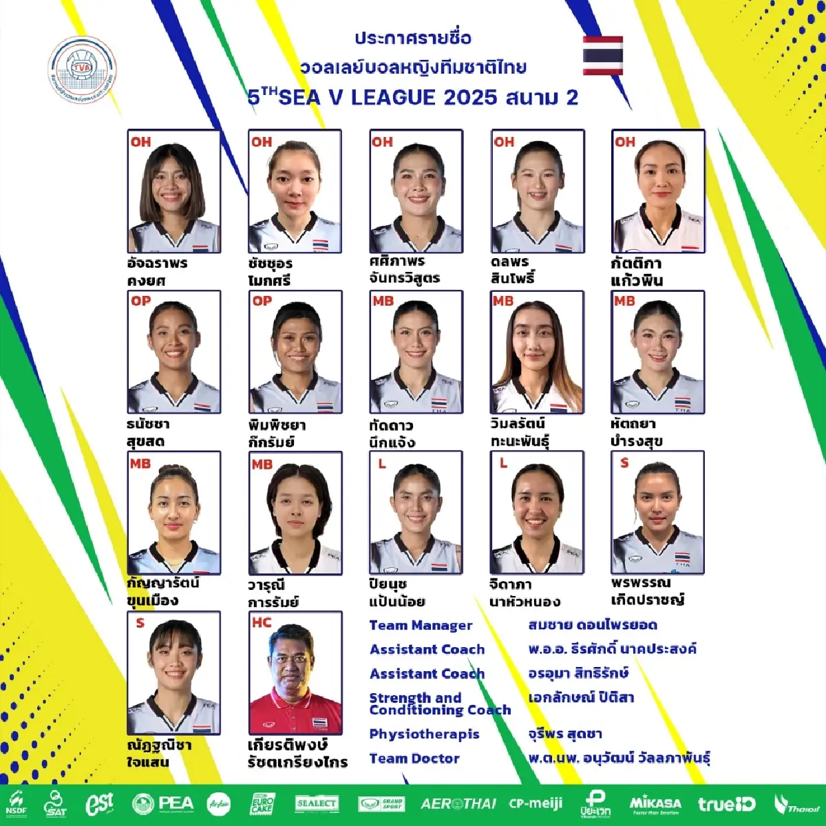 ตารางการแข่งขันวอลเลย์บอลหญิง ทีมชาติไทย SEA V League 2025 สนาม 2