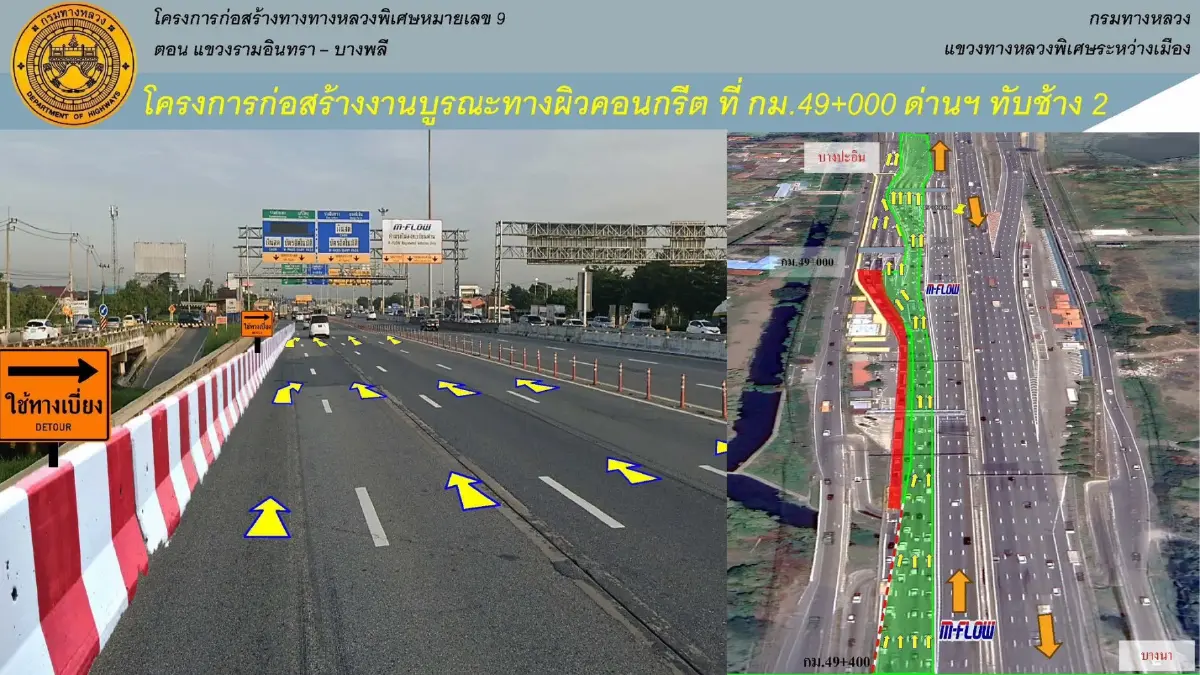 กระทบใครบ้าง ปิดถนน 20 วัน 24 ชม. ตรงวันหยุด ทล.9 ไป รามคำแหง - เสรีไทย