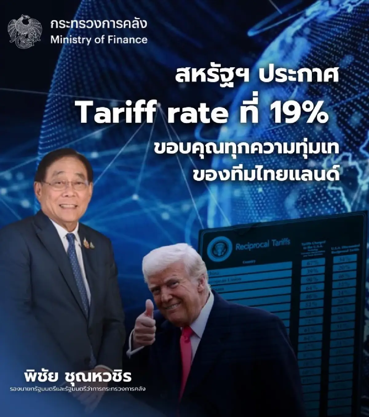 \'พิชัย\' ชี้ภาษีทรัมป์ 19% ชี้ช่วยให้ไทยยังคงแข่งขันได้ในเวทีโลก