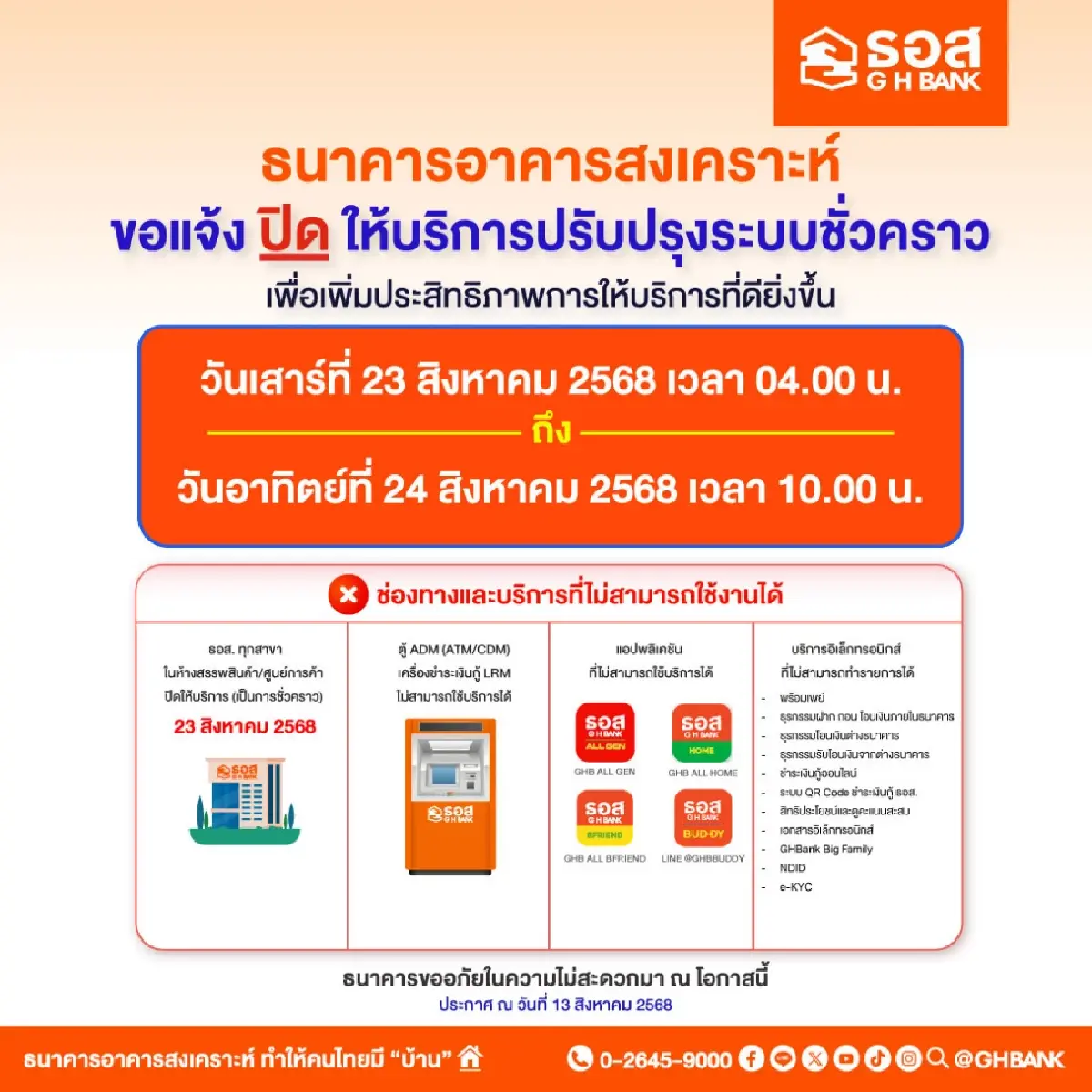 6 แบงก์ใหญ่ 'ปิดปรับปรุงระบบ' เดือน ส.ค. 68 เช็กเลยมีธนาคารไหนบ้าง