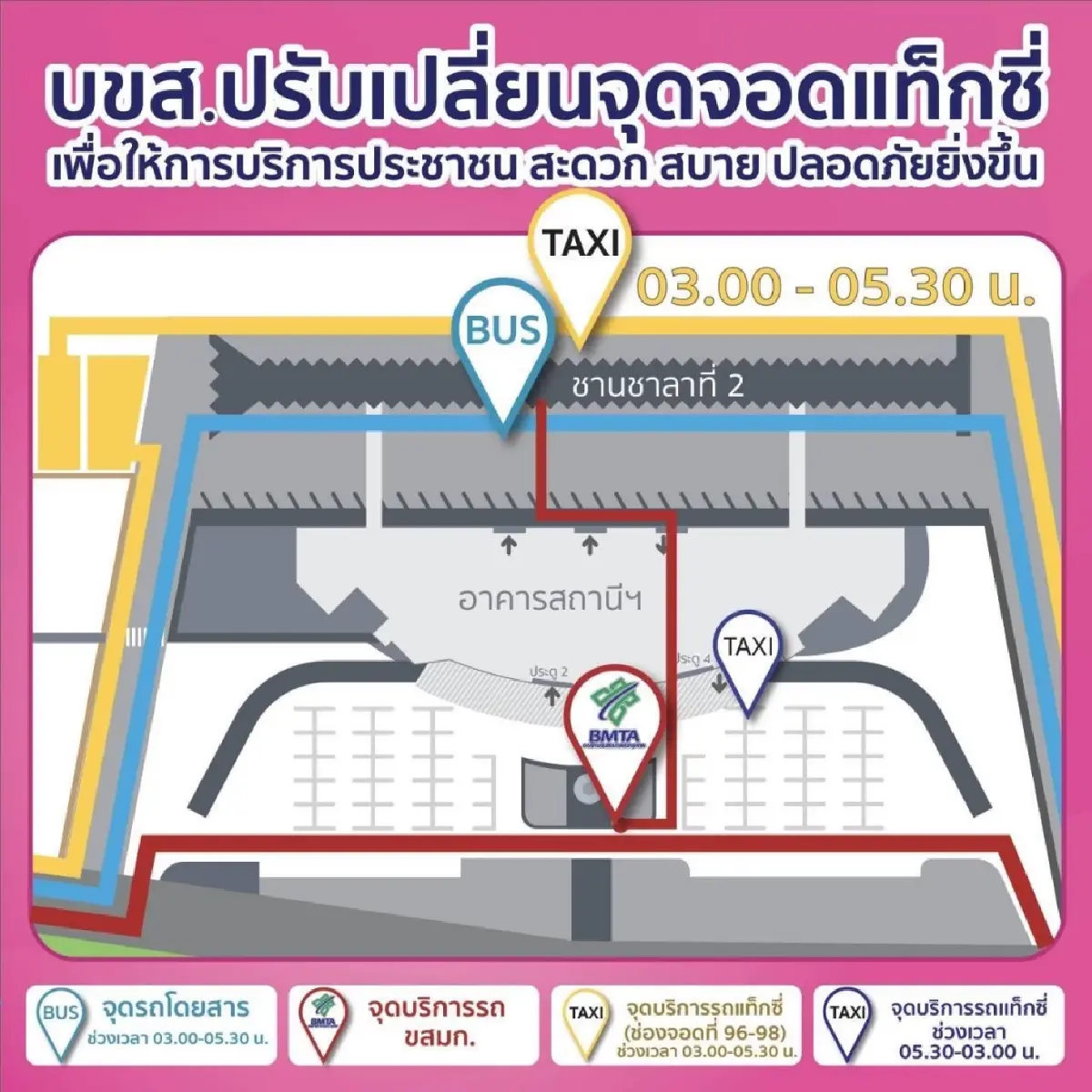 บขส. ปรับจุดจอดแท็กซี่ หมอชิต 2 ช่วงเวลา 03.00-05.30 น. เริ่ม 10 ส.ค.