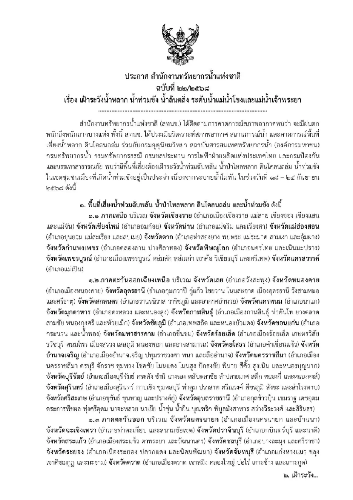 กระทบหนัก 7 วัน น้ำท่วม ดินถล่ม ใน 32 จว. ระดับน้ำโขง เจ้าพระยาจ่อล้น