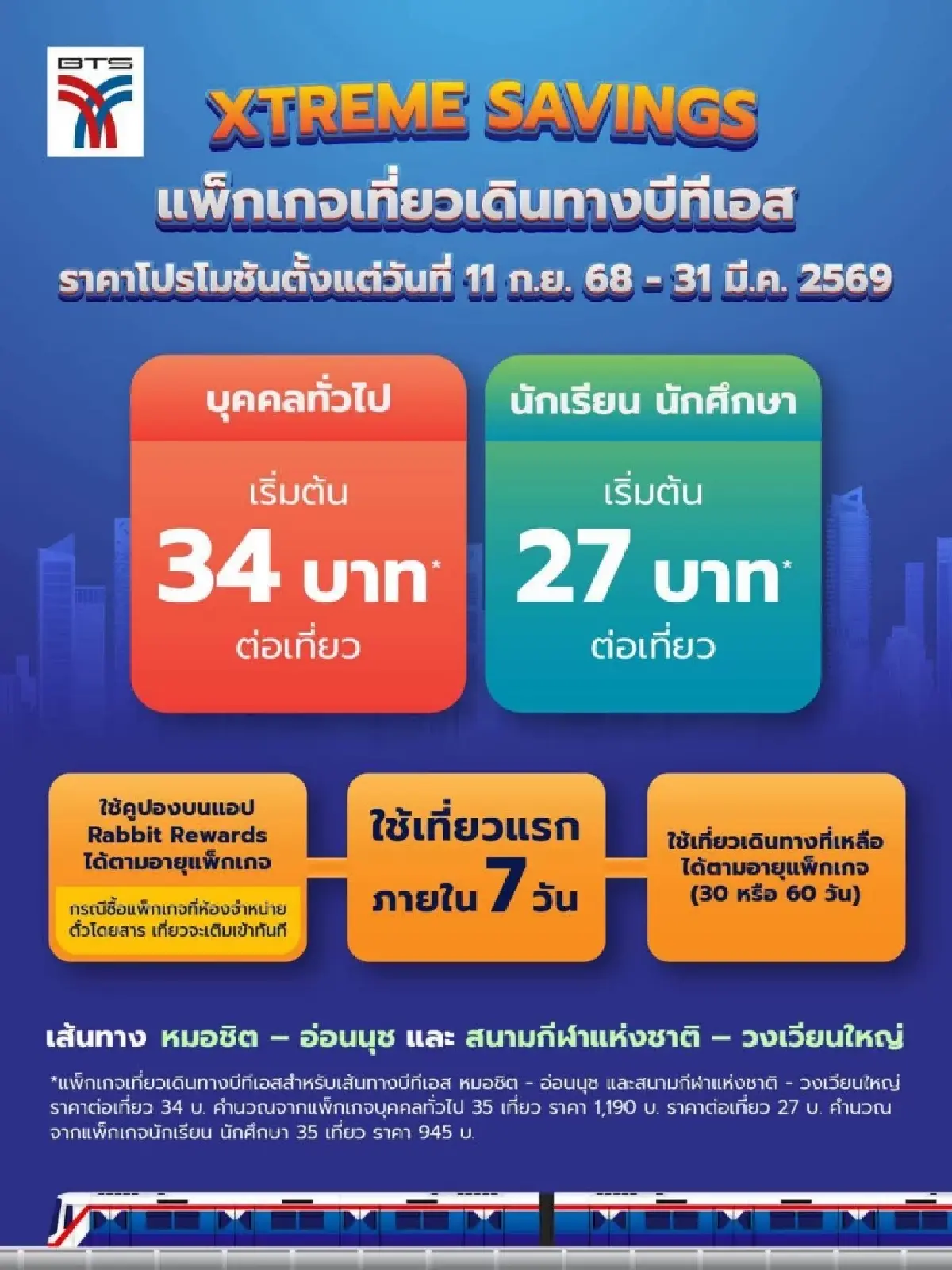 ‘บีทีเอส’ เปิดขายแพ็กเกจเที่ยวเดินทาง รถไฟฟ้า 3 เส้นทาง 11 ก.ย.นี้