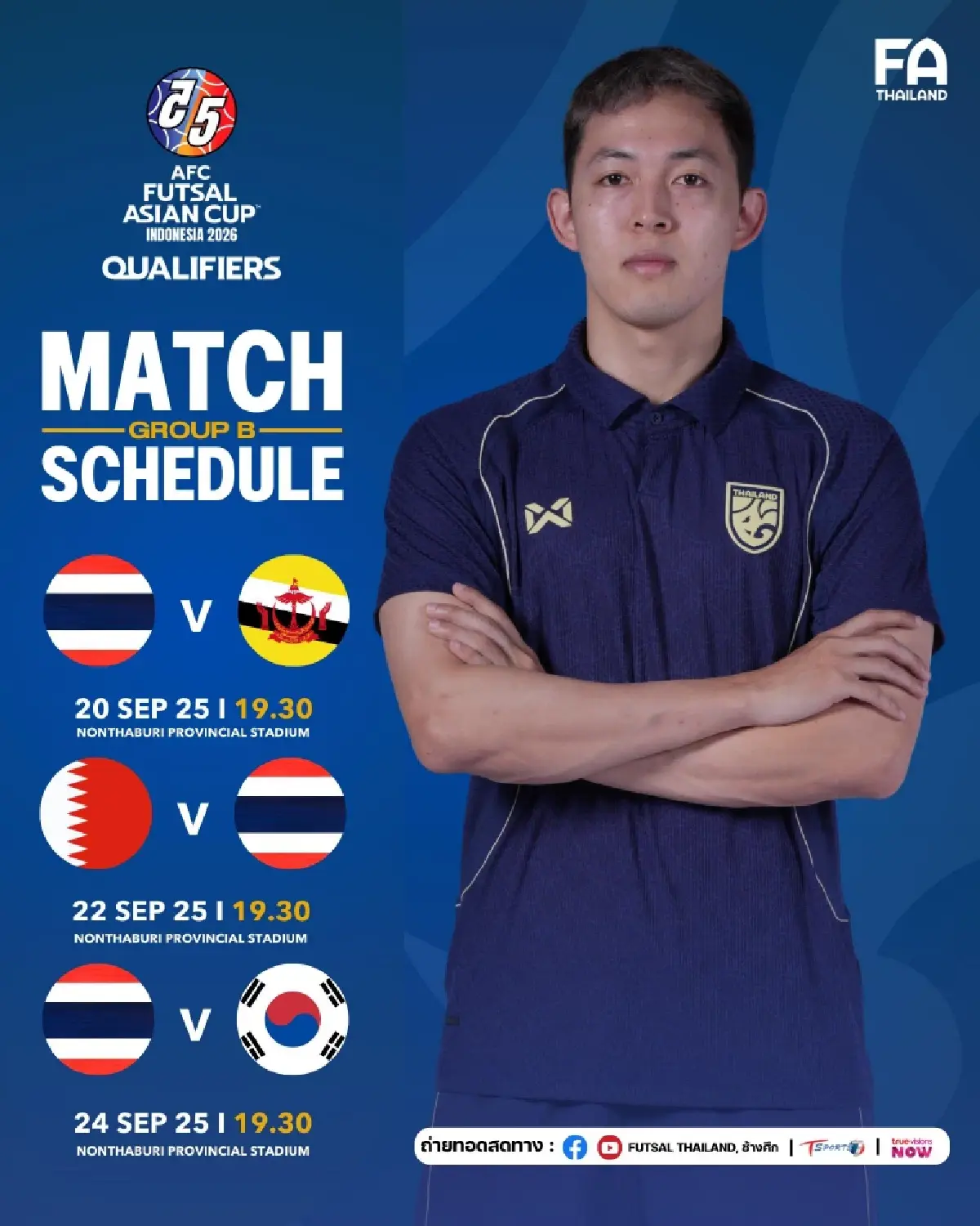 ถ่ายทอดสดฟุตซอล ทีมชาติไทย พบ บรูไน ดูบอลสด ชิงแชมป์เอเชีย 2026