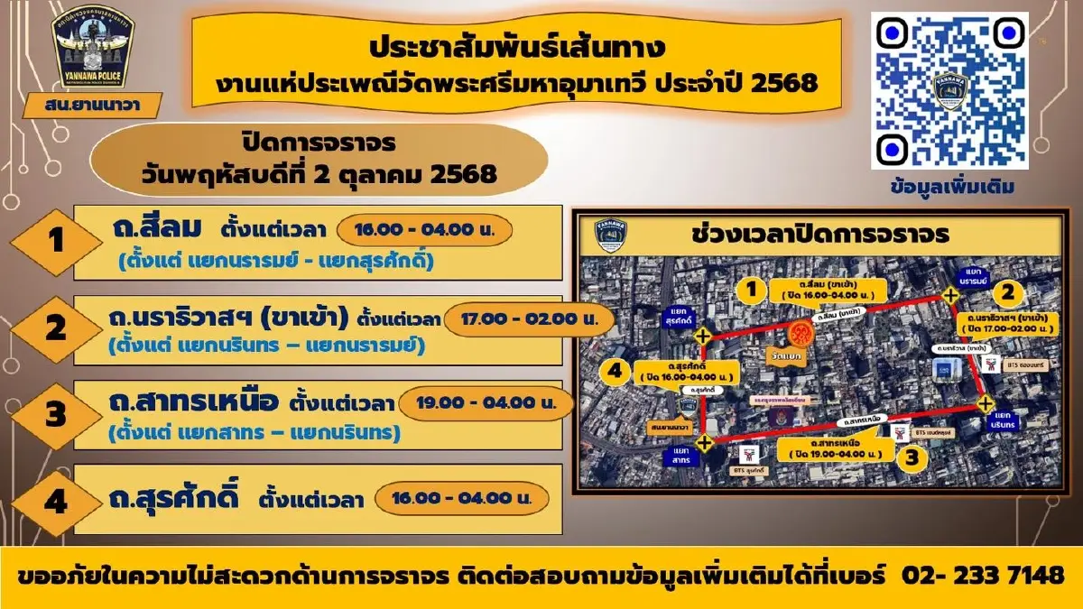 เช็กเส้นทาง ปิดถนน งานใหญ่ พิธีนวราตรี 2568 แห่ประเพณี วัดแขก สีลม