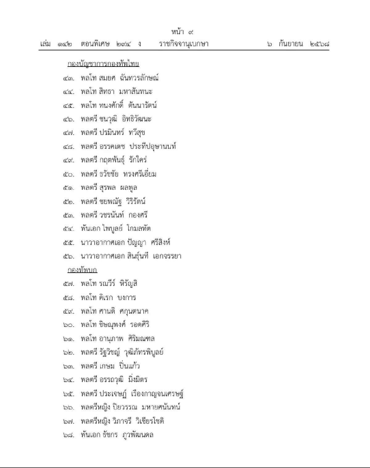 โปรดเกล้าฯ ถอดถอนและแต่งตั้ง "ตุลาการศาลทหารกลาง" จำนวน 105 ราย