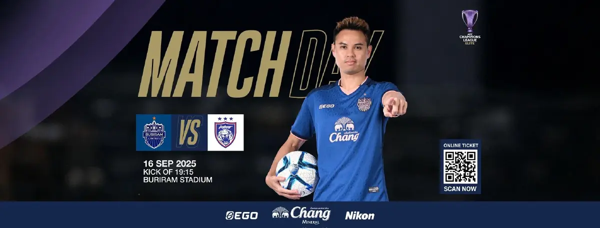 ถ่ายทอดสด 'บุรีรัมย์ ยูไนเต็ด พบ ยะโฮร์ ดารุล ทักซิม' ดูบอลสด ACL Elite