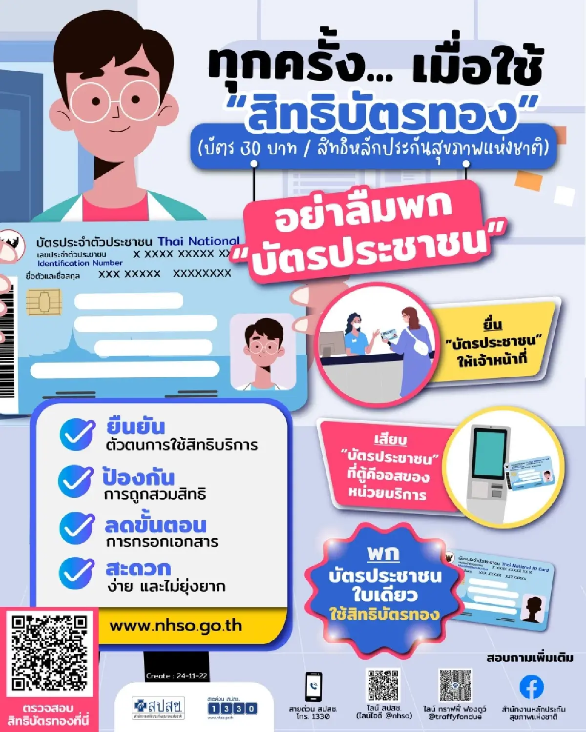 เช็กสิทธิบัตรทอง ใช้บัตรประชาชนยื่น - เสียบบัตรตู้คีออส รักษาฟรี