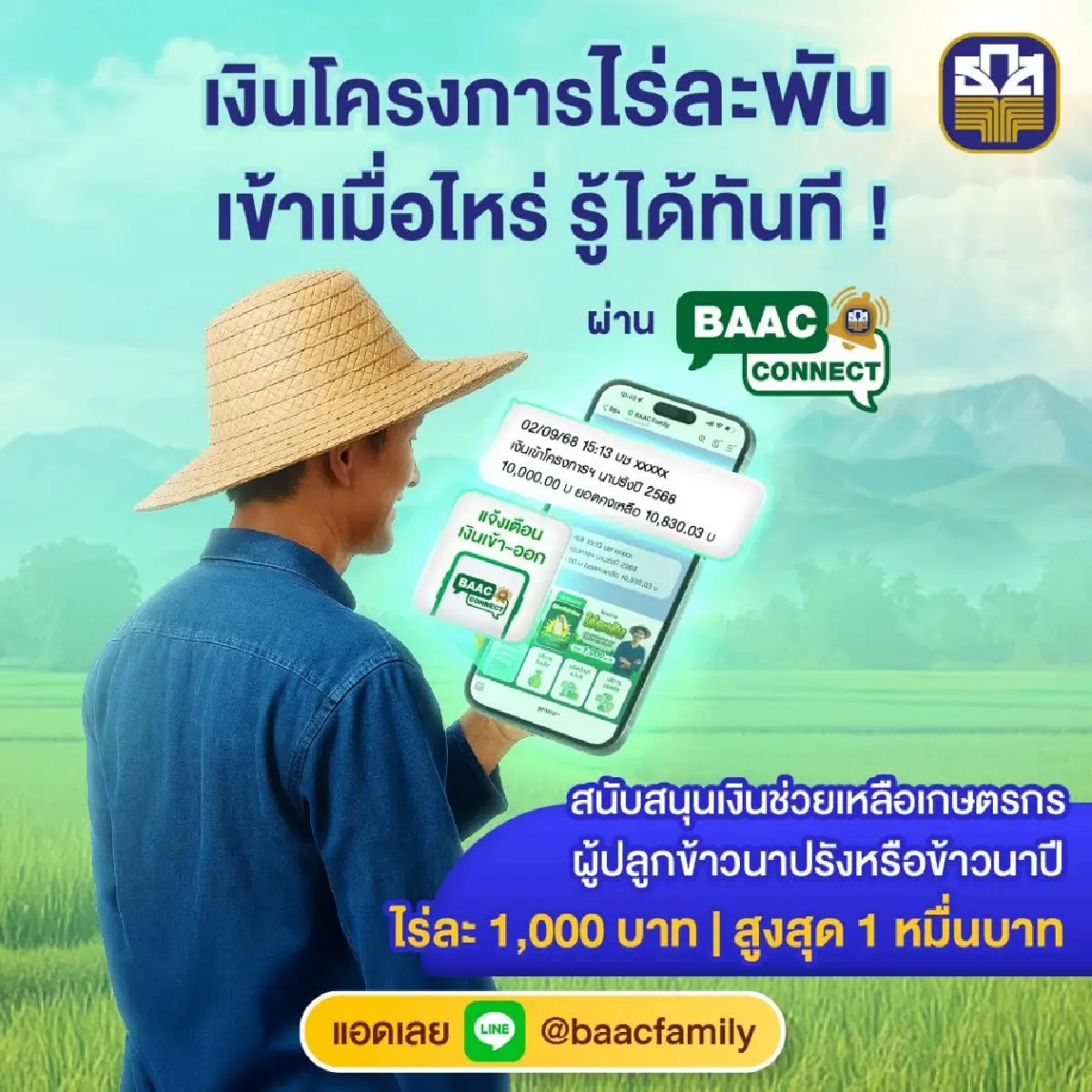 คิวชาวนาอีสาน รับเงินโอน 'ไร่ละ 1000' เช็กเงินเกษตรกร บัตรประชาชน