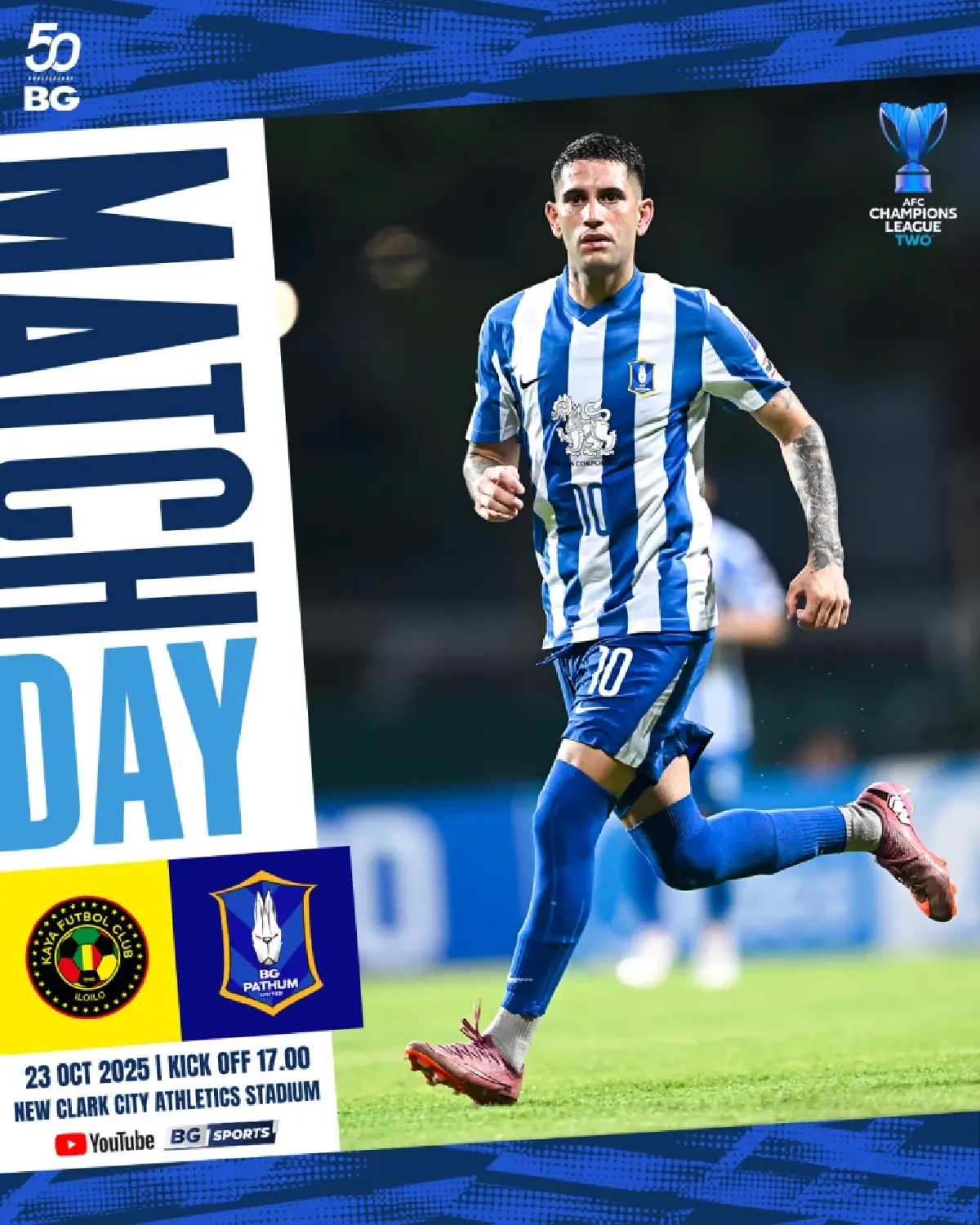 LIVE ถ่ายทอดสด 'คายา เอฟซี พบ บีจี ปทุม' ดูบอลสด เอเอฟซี แชมเปี้ยนส์ ลีก ทู