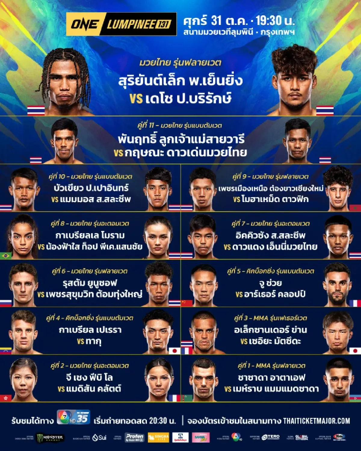 ดูมวยสด 'สุริยันต์เล็ก พบ เดโช' คู่เอก ONE ลุมพินี 131 มวยวันนี้